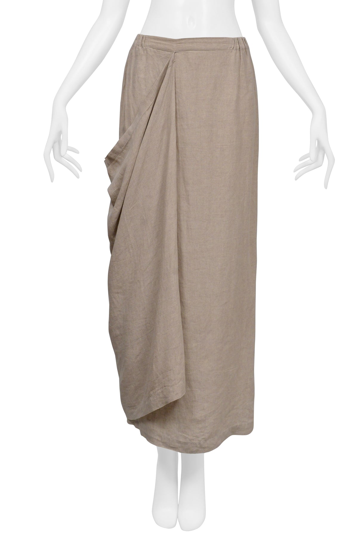 SHIRIN GUILD BEIGE LINEN CHECKERED TOP AND DRAPED SKIRT ENSEMBLE 2000