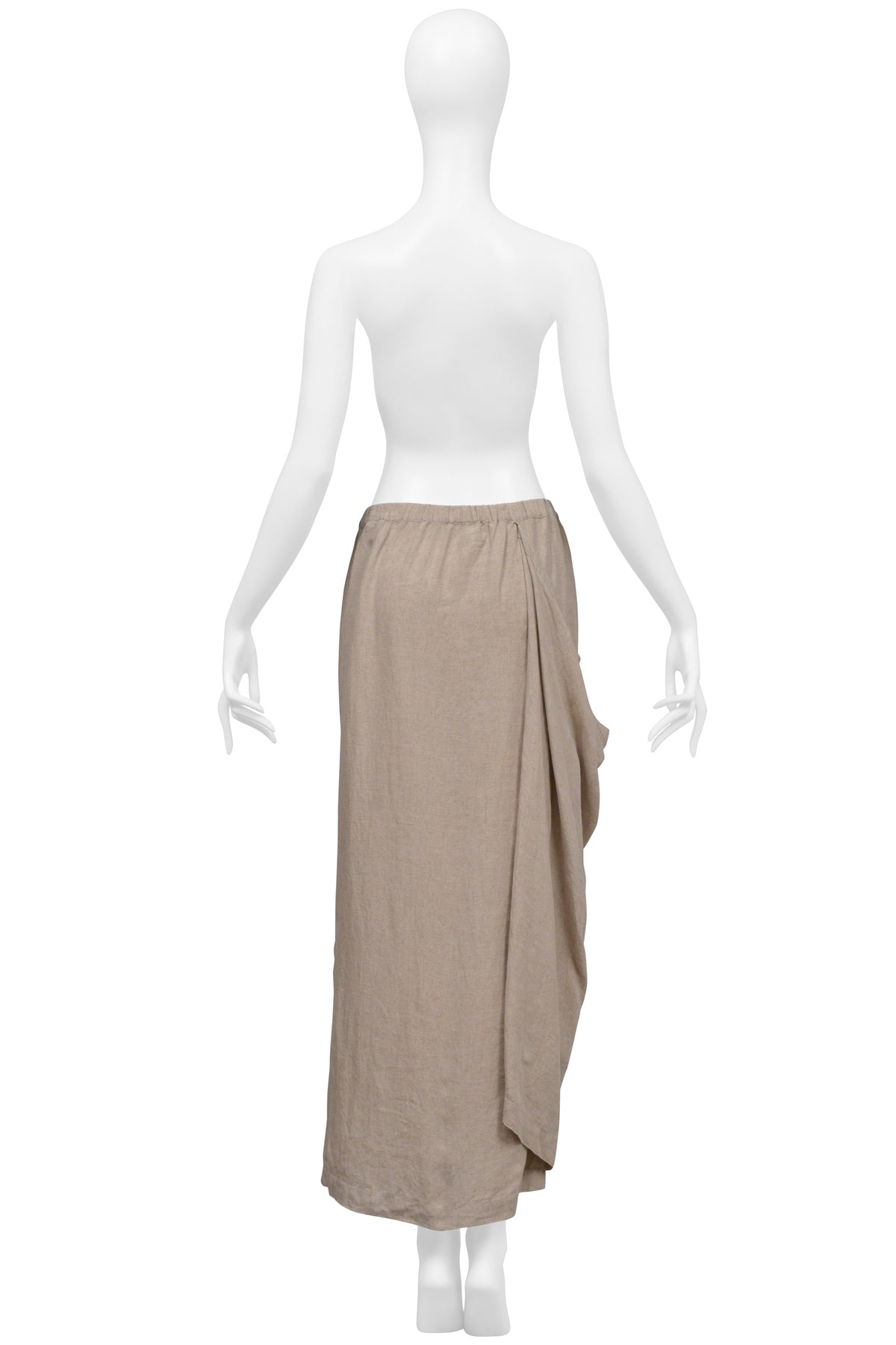 SHIRIN GUILD BEIGE LINEN CHECKERED TOP AND DRAPED SKIRT ENSEMBLE 2000