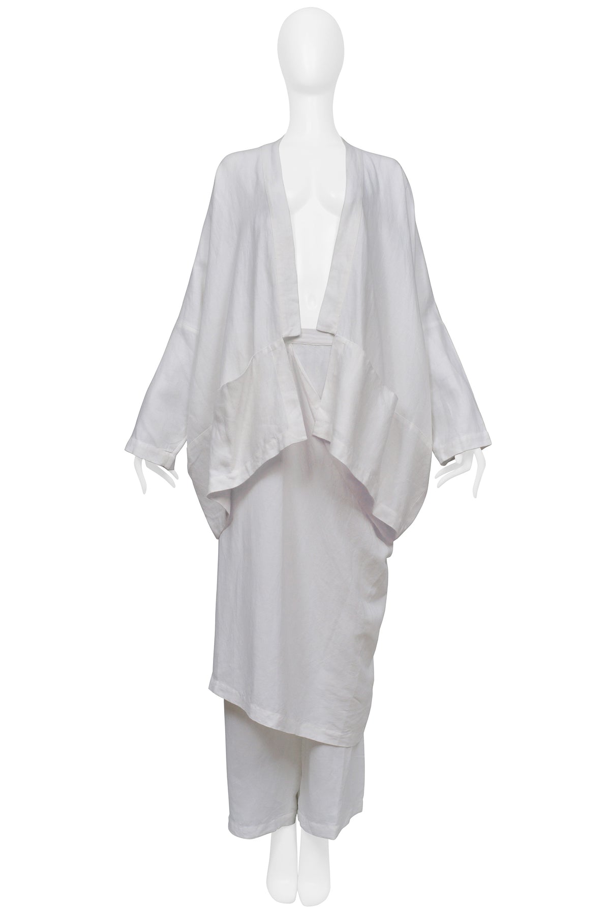 SHIRIN GUILD OVERSIZED OFF WHITE LINEN KIMONO JACKET AND PANTS ENSEMBLE 2001