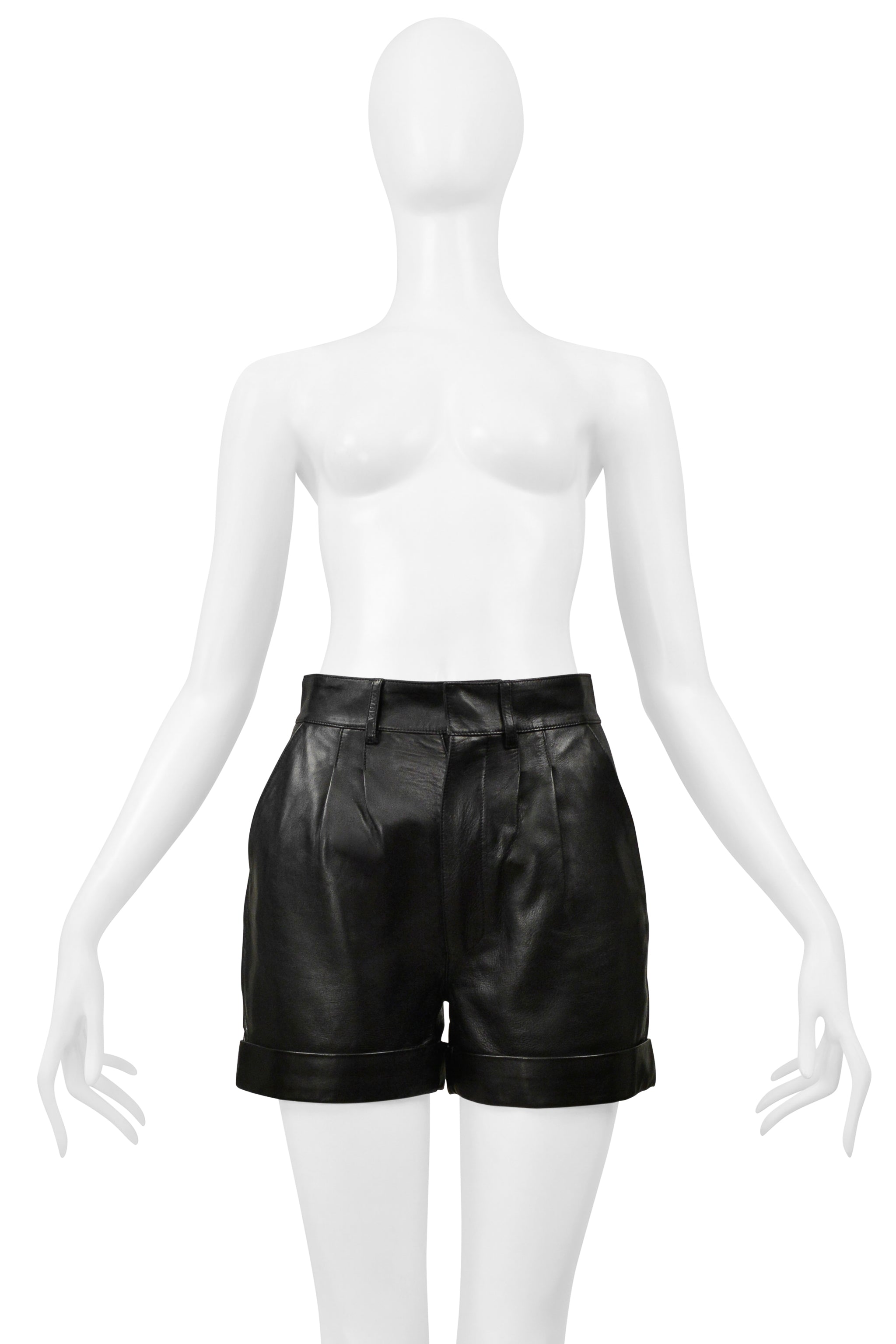 SAINT LAURENT PARIS BY HEDI SLIMANE BLACK LEATHER SHORTS 2014