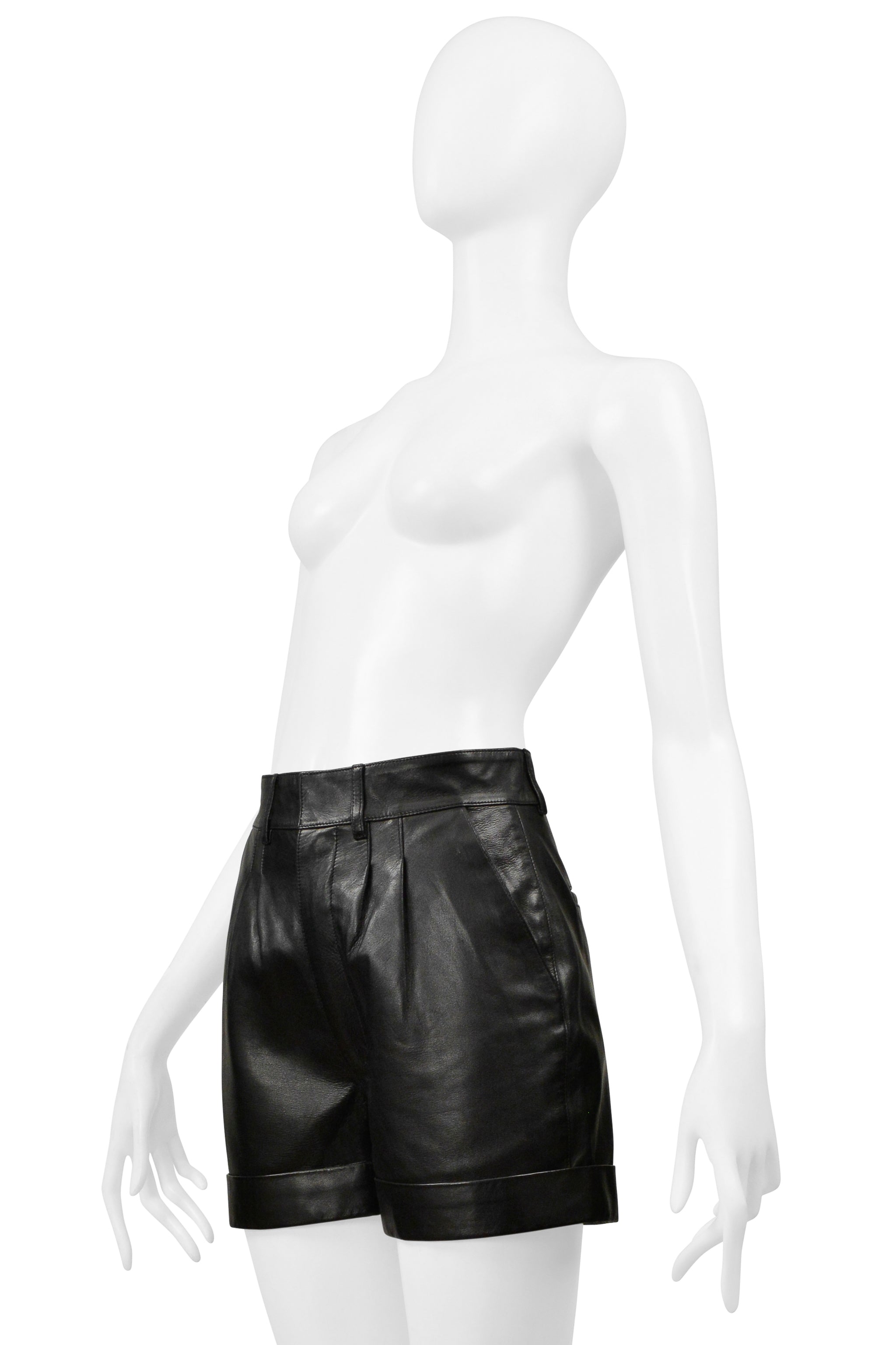 SAINT LAURENT PARIS BY HEDI SLIMANE BLACK LEATHER SHORTS 2014