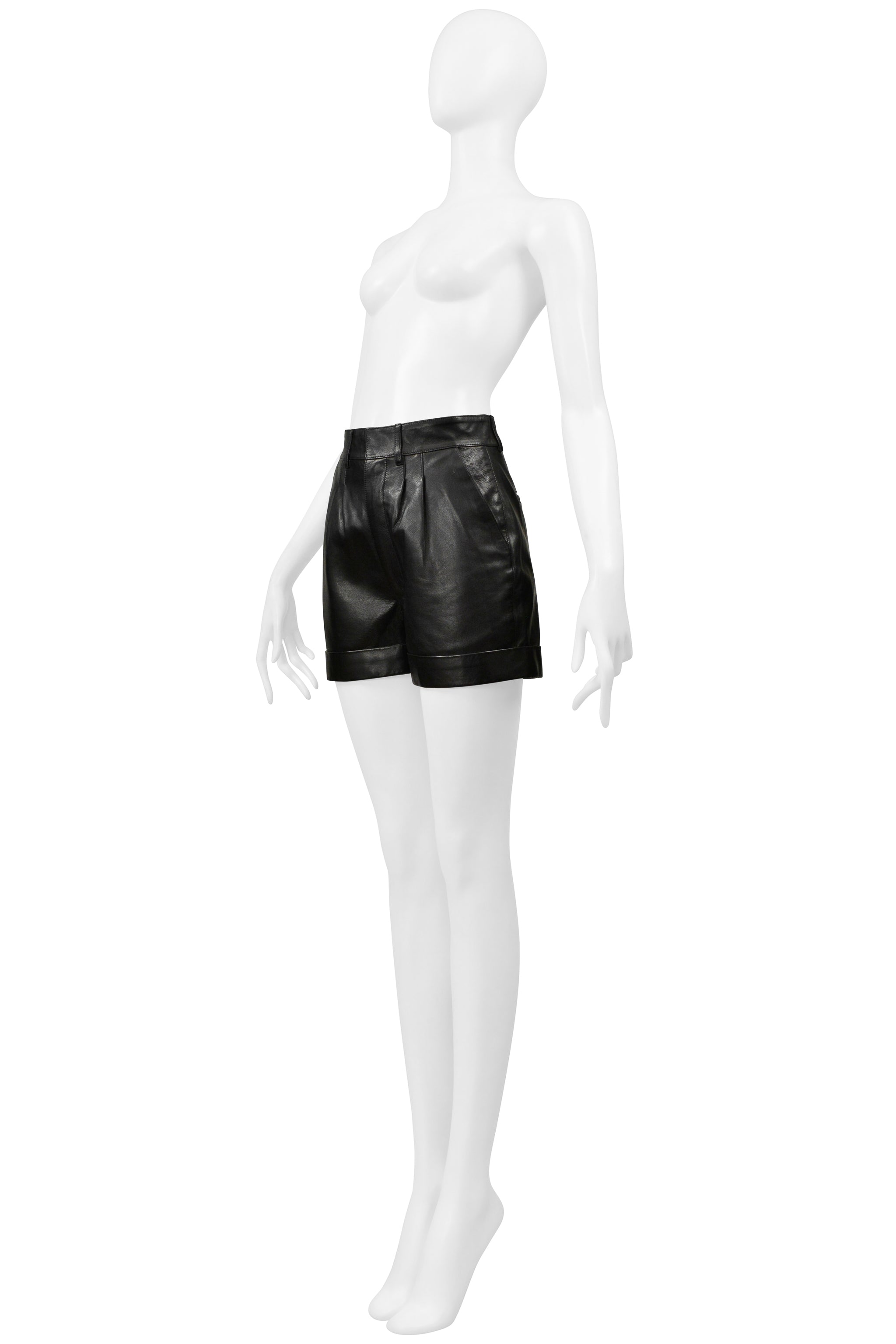 SAINT LAURENT PARIS BY HEDI SLIMANE BLACK LEATHER SHORTS 2014