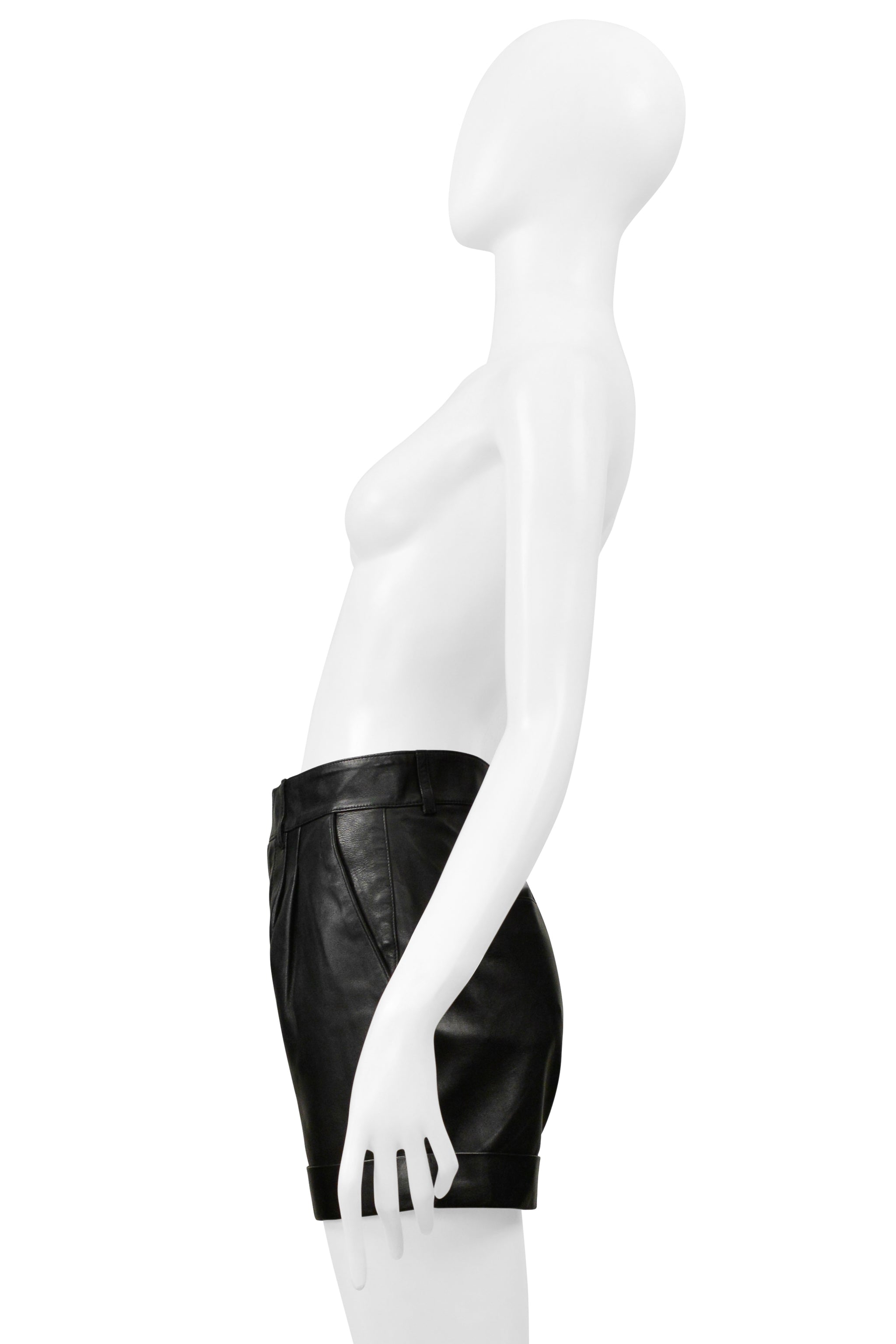 SAINT LAURENT PARIS BY HEDI SLIMANE BLACK LEATHER SHORTS 2014