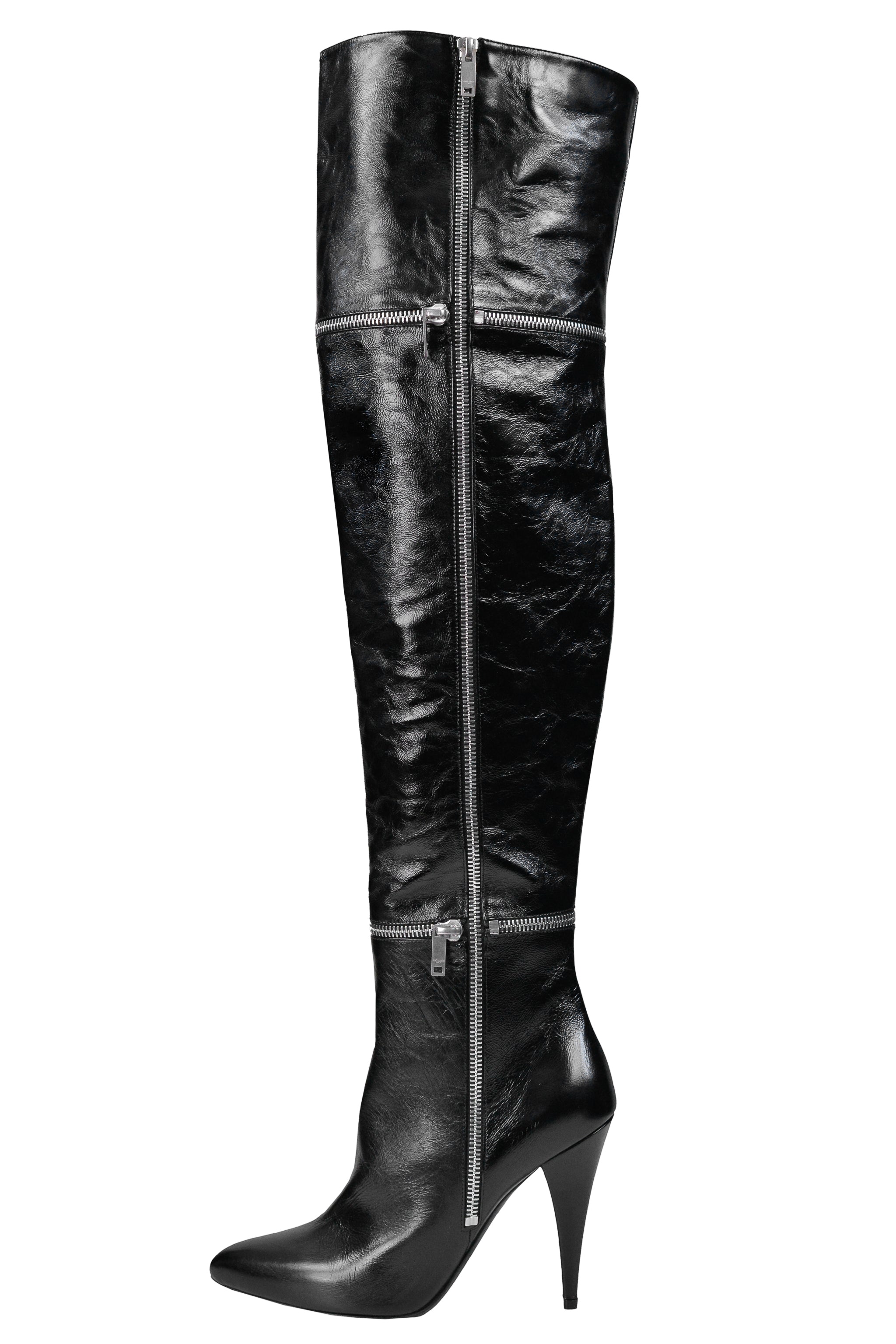 SAINT LAURENT PARIS BY HEDI SLIMANE FETISH 105 BLACK LEATHER ZIPPER BOOTS 2015