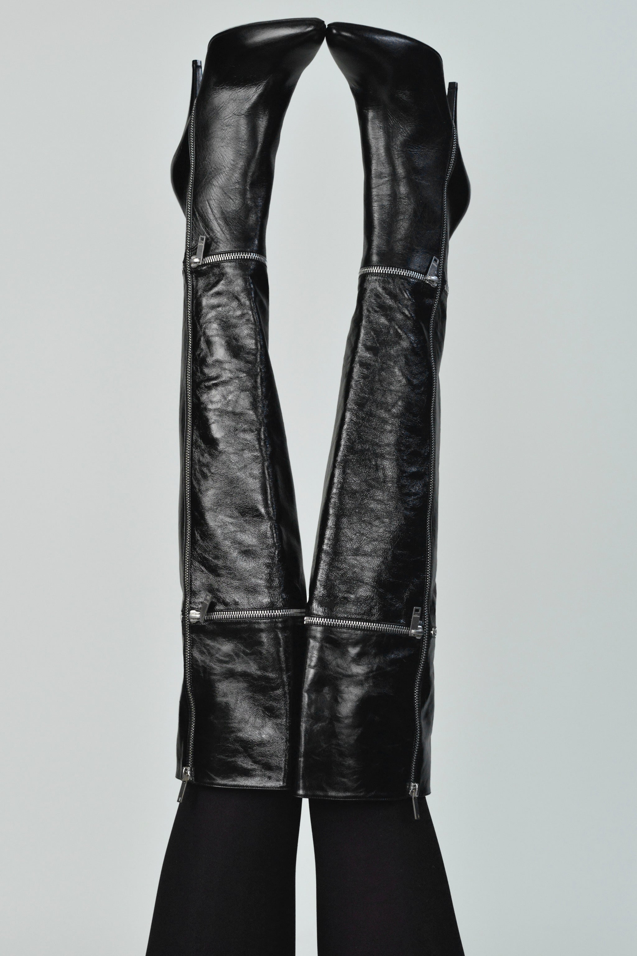 SAINT LAURENT PARIS BY HEDI SLIMANE FETISH 105 BLACK LEATHER ZIPPER BOOTS 2015