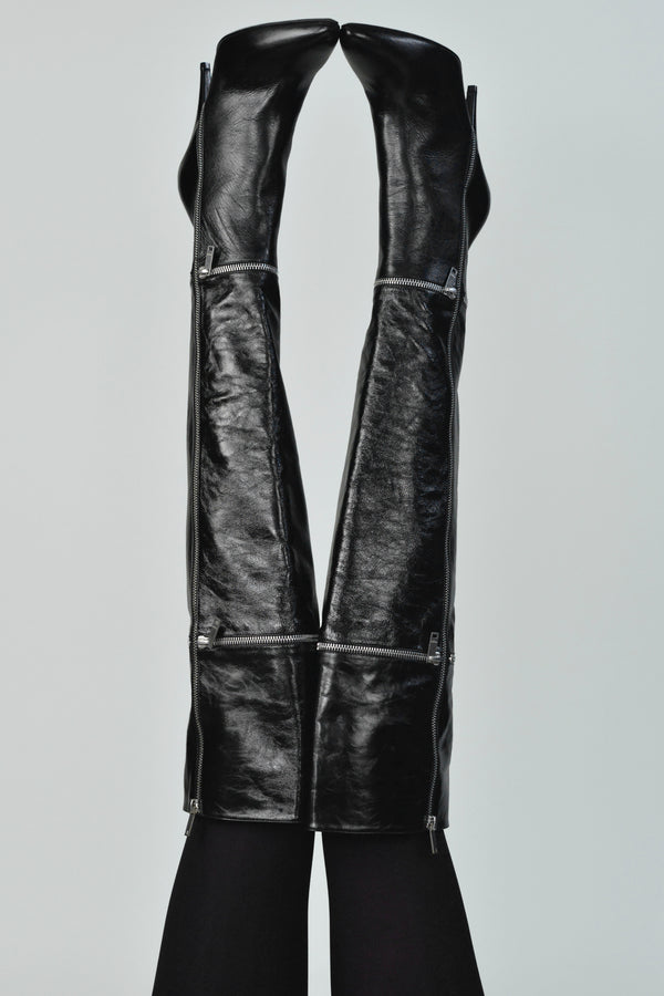 SAINT LAURENT PARIS BY HEDI SLIMANE FETISH 105 BLACK LEATHER ZIPPER BOOTS 2015