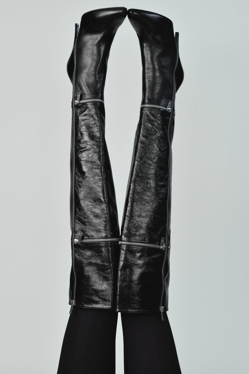 SAINT LAURENT PARIS BY HEDI SLIMANE FETISH 105 BLACK LEATHER ZIPPER BOOTS 2015