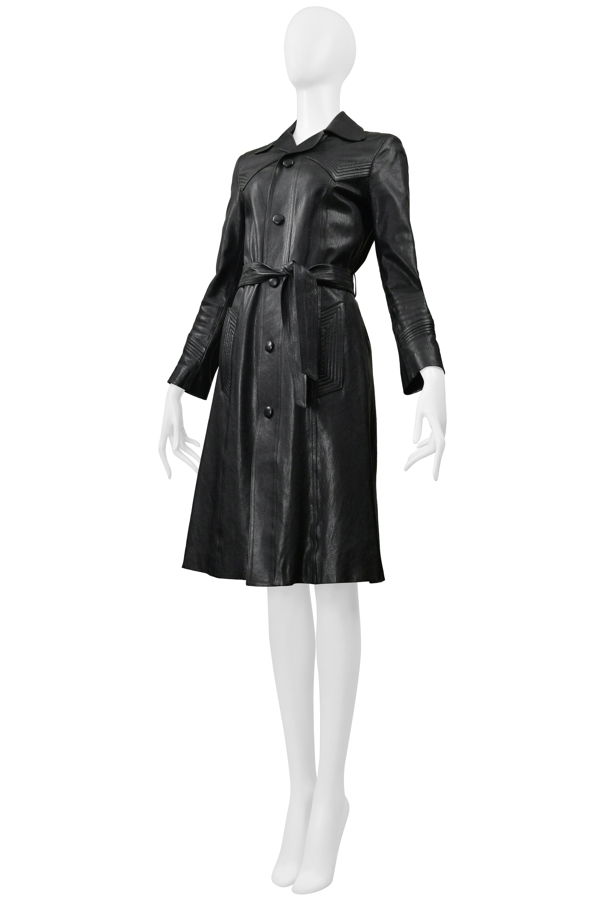 SAINT LAURENT PARIS BY HEDI SLIMANE BLACK LEATHER TRENCH COAT 2015