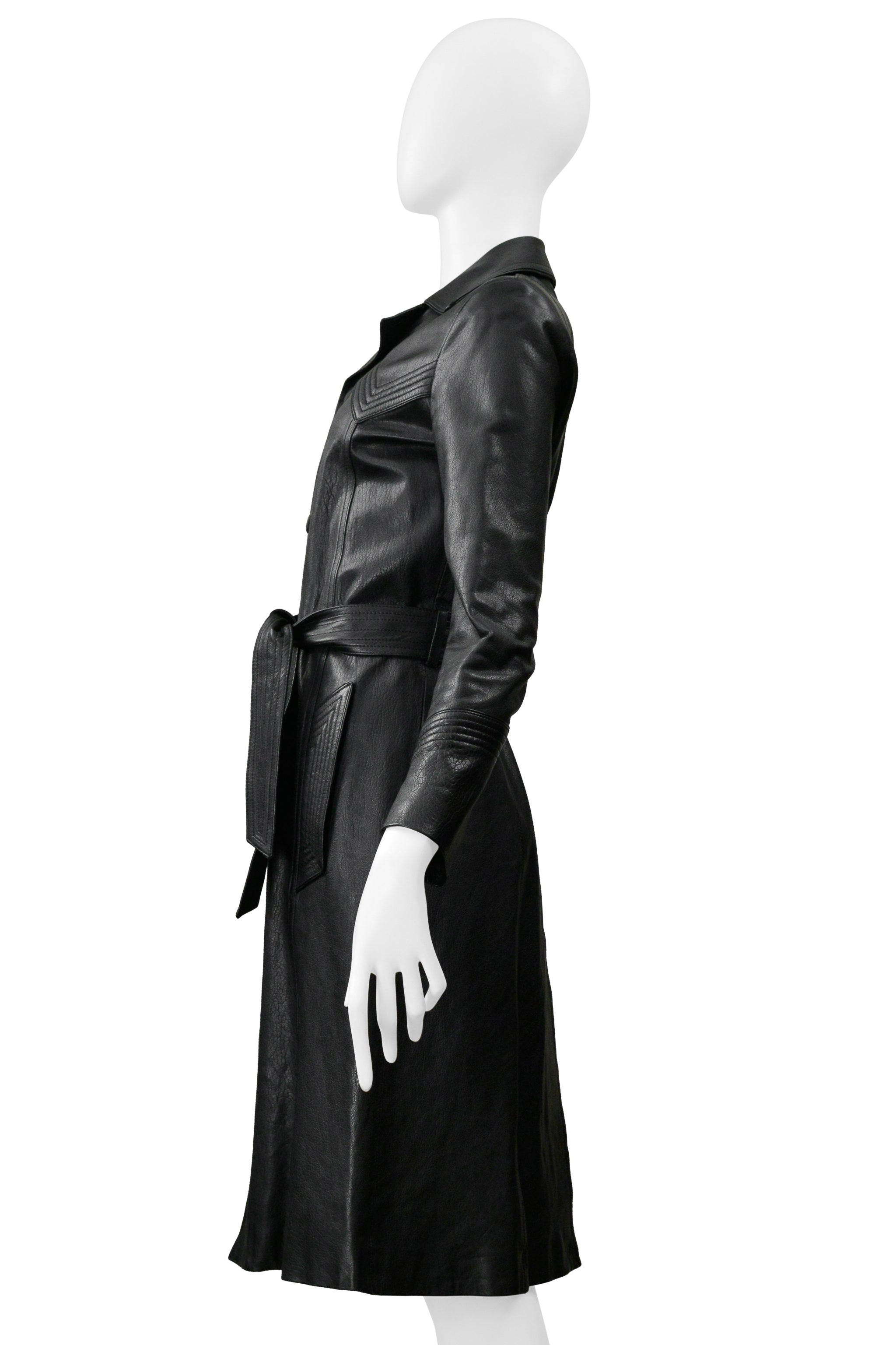 SAINT LAURENT PARIS BY HEDI SLIMANE BLACK LEATHER TRENCH COAT 2015