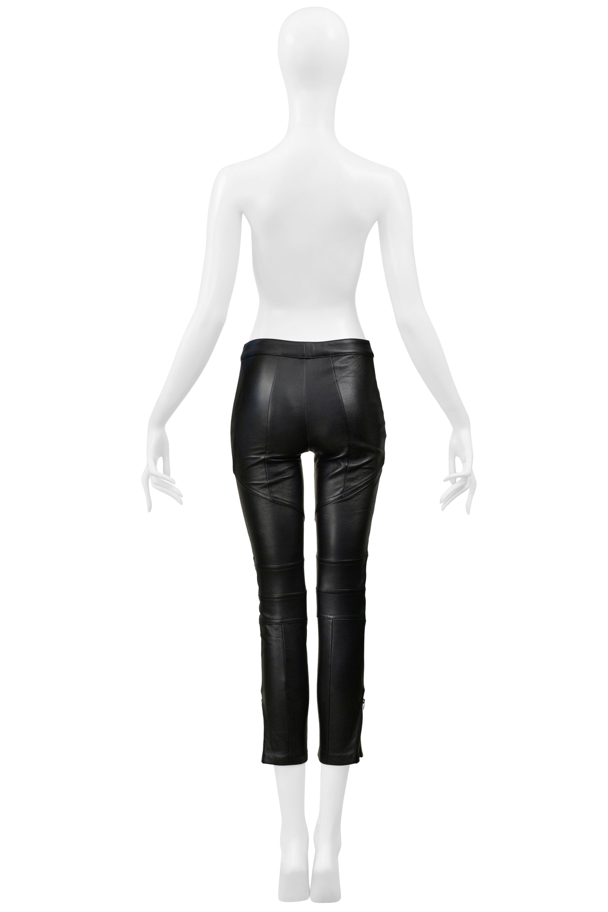 SAINT LAURENT PARIS BLACK LEATHER MOTO PANTS WITH ZIPPERS 2016