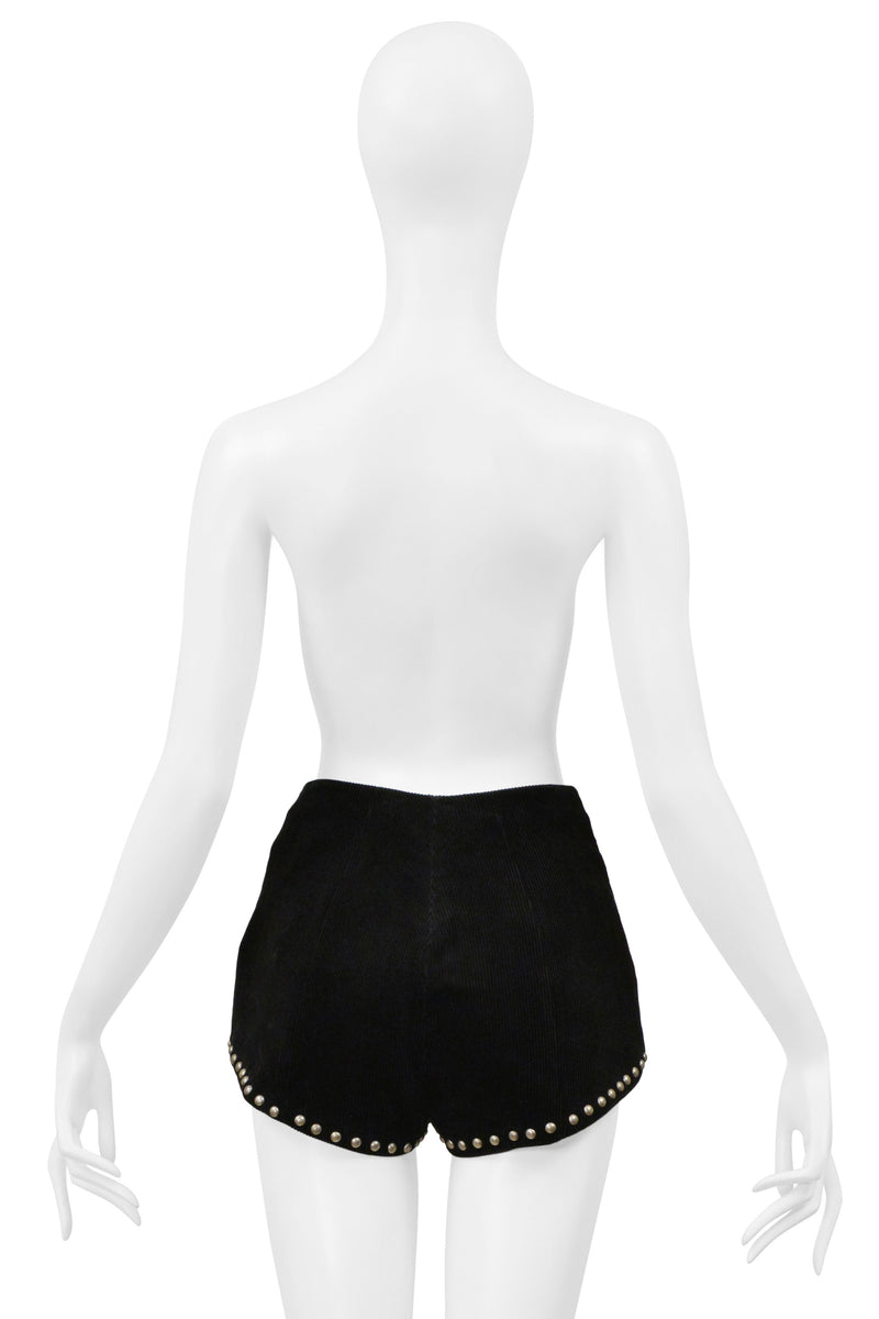 SAINT LAURENT PARIS RED VELVET JACKET AND BLACK CORDUROY STAR SHORTS ENSEMBLE 2018