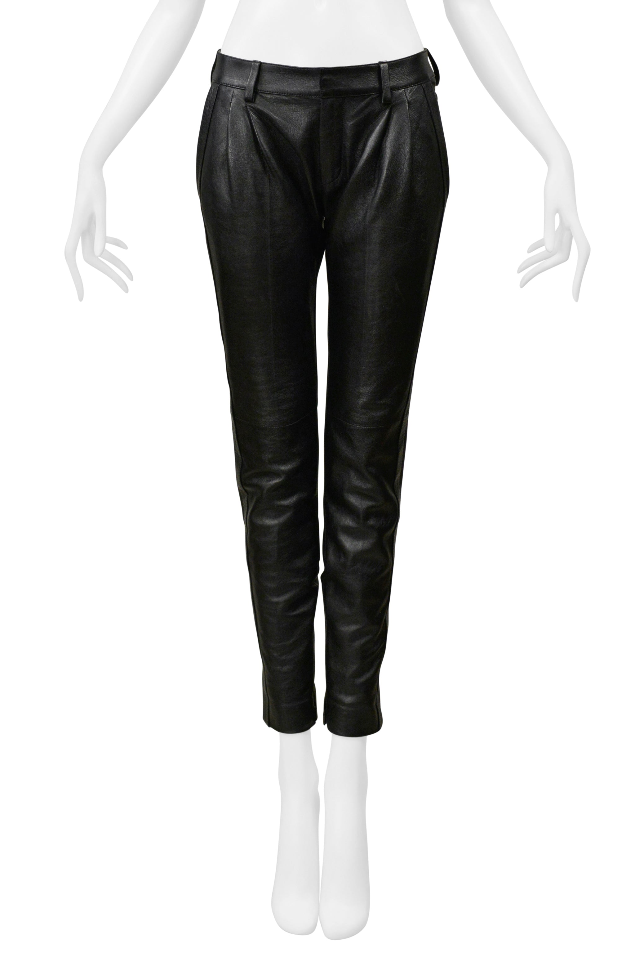 SAINT LAURENT PARIS BLACK LEATHER TROUSER PANTS 2019