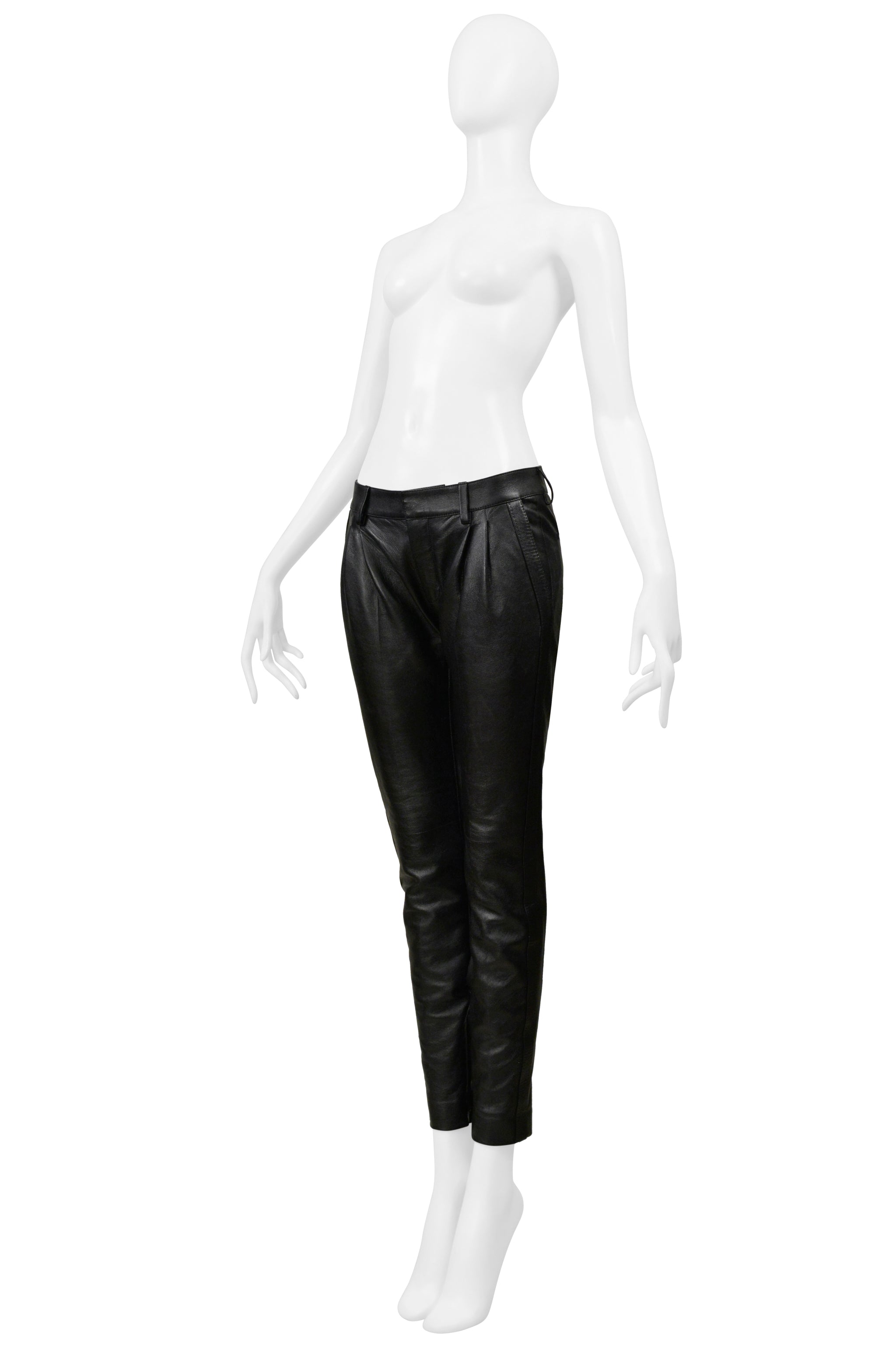 SAINT LAURENT PARIS BLACK LEATHER TROUSER PANTS 2019