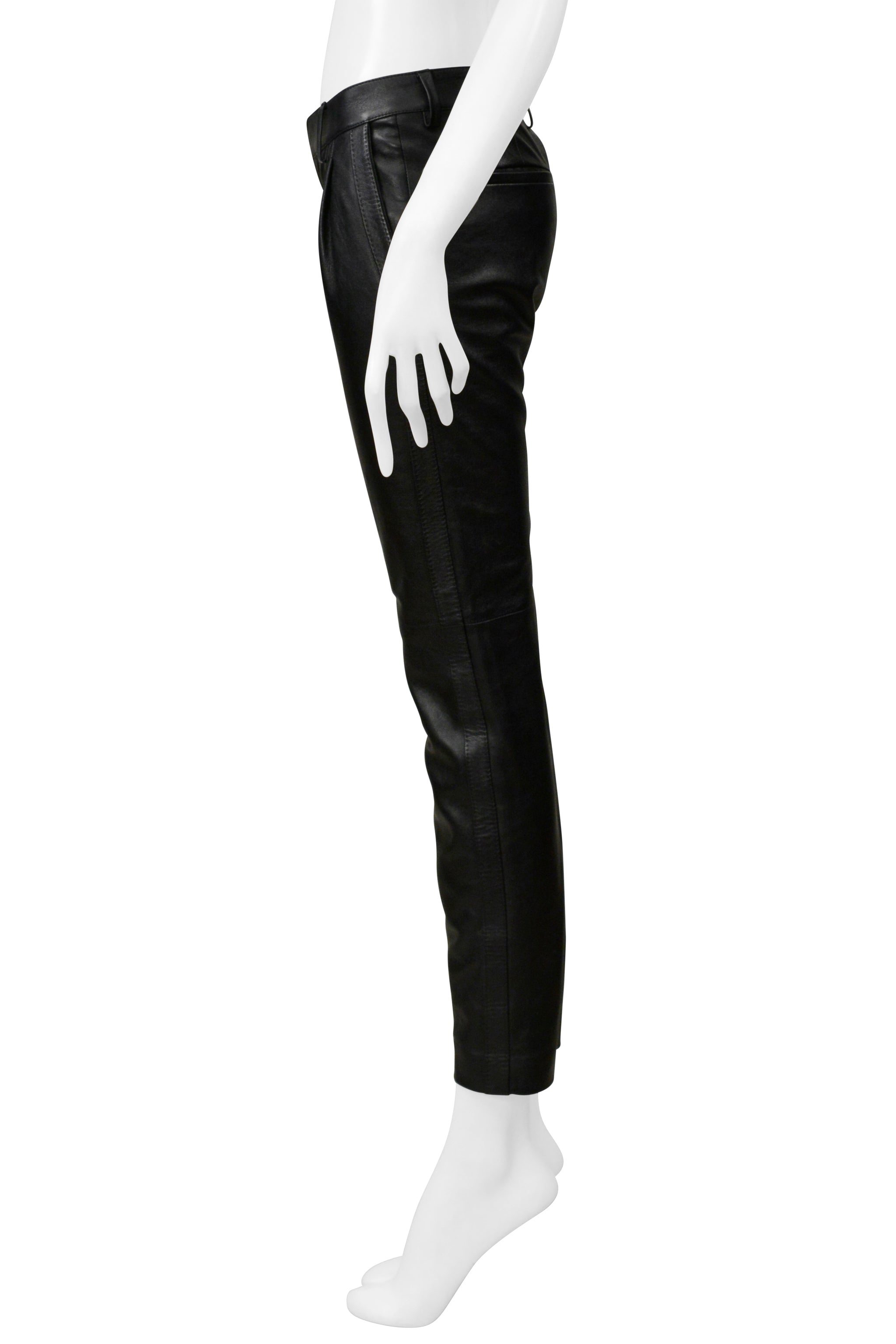 SAINT LAURENT PARIS BLACK LEATHER TROUSER PANTS 2019