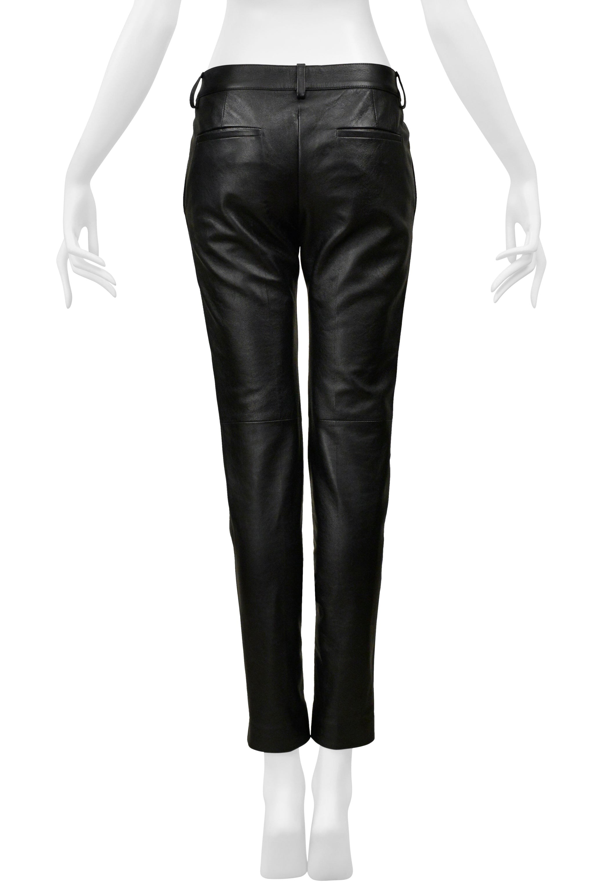 SAINT LAURENT PARIS BLACK LEATHER TROUSER PANTS 2019