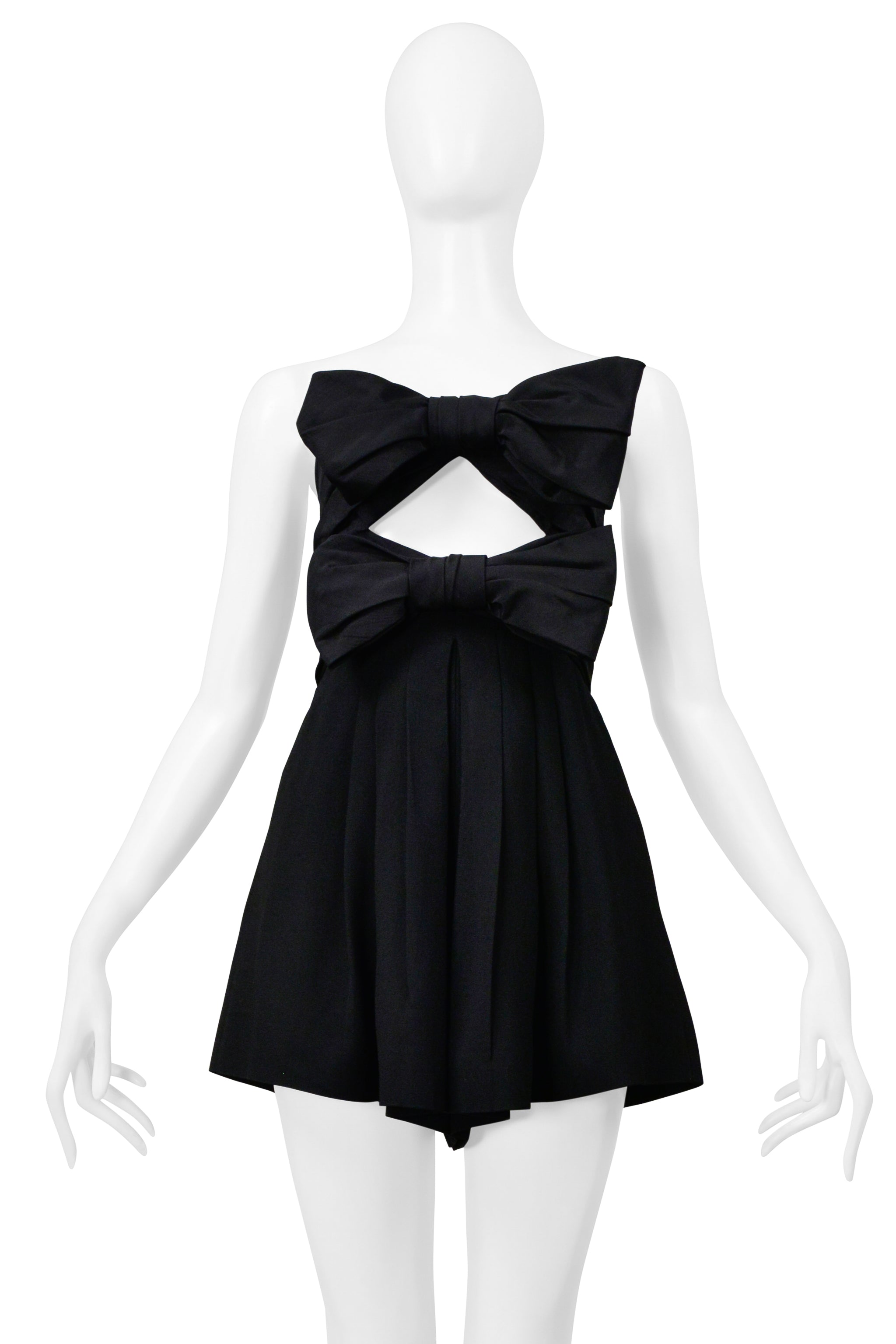 SAINT LAURENT PARIS BLACK ROMPER WITH BOWS AND CUTOUT 2019