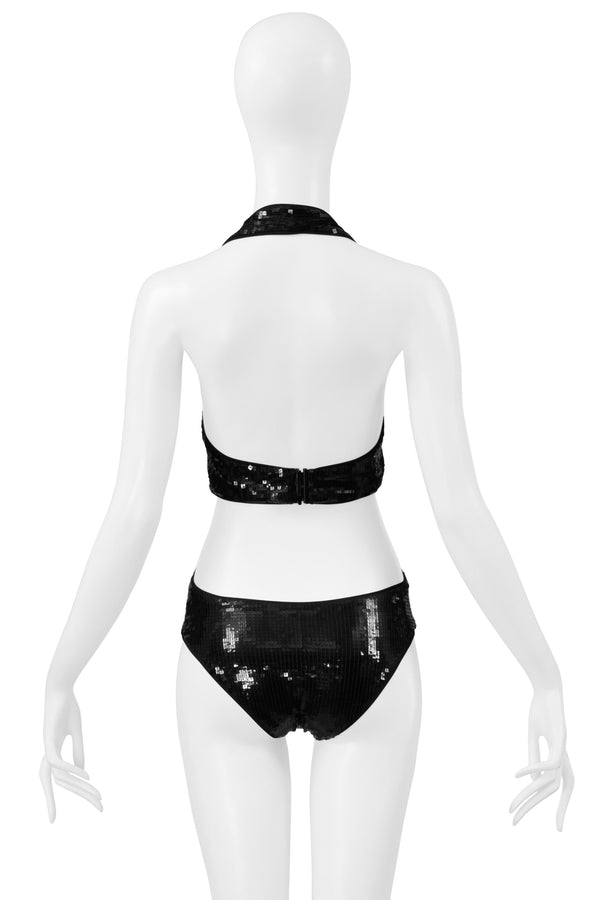 SAINT LAURENT PARIS BLACK SEQUIN CUTOUT BODYSUIT 2019