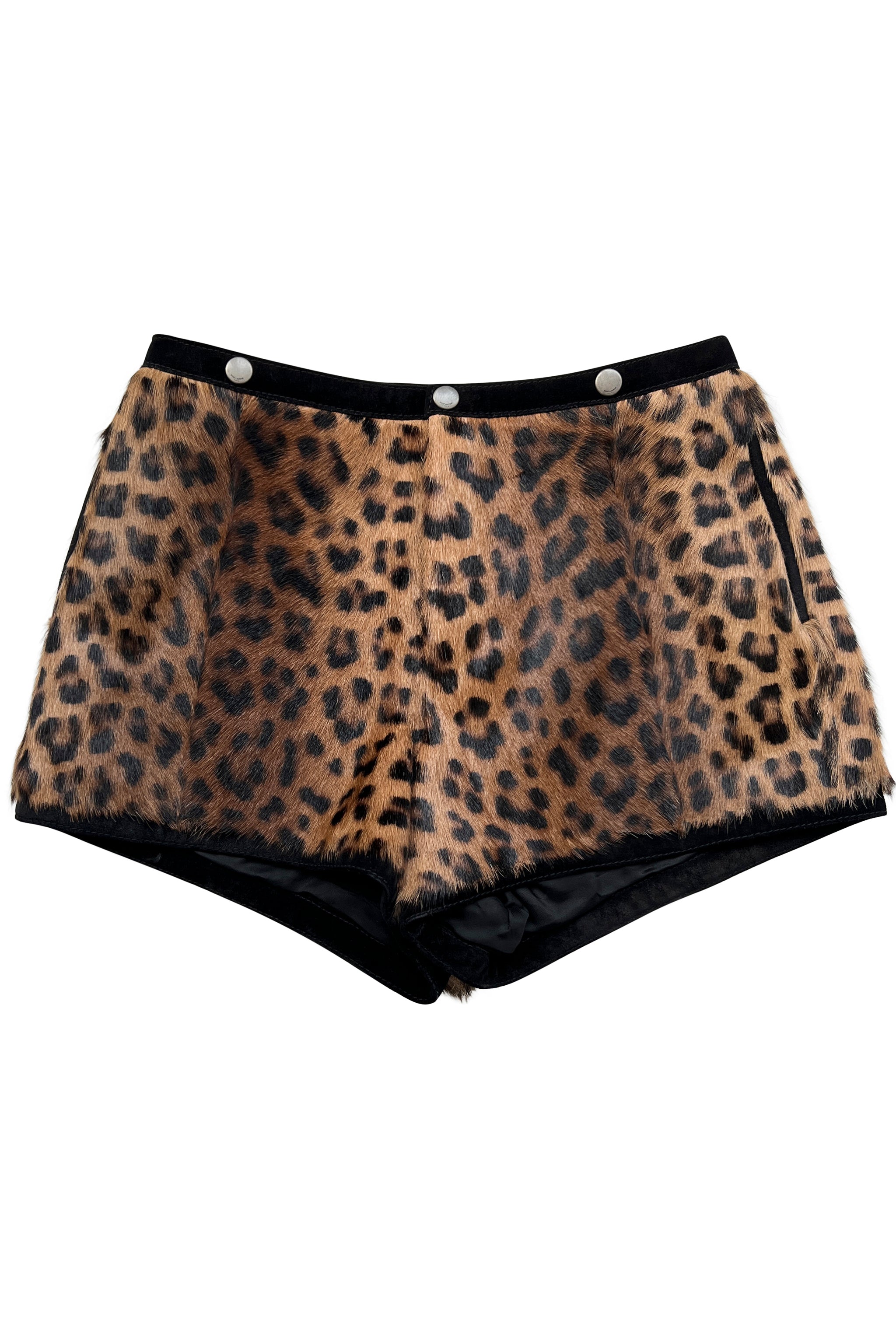 SAINT LAURENT PARIS LEOPARD PRINT PONY HAIR SHORTS WITH SUEDE TRIM 2019