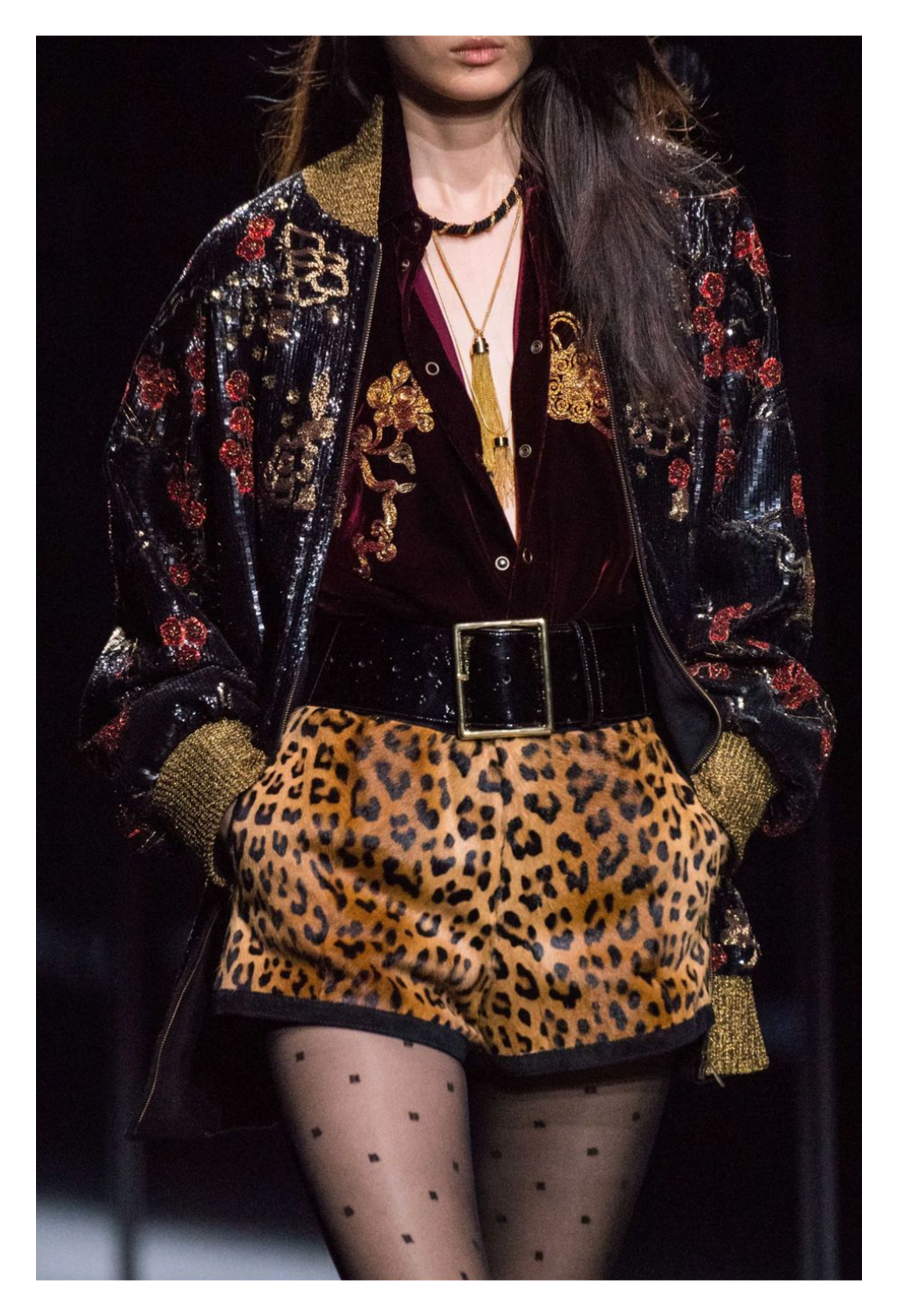 SAINT LAURENT PARIS LEOPARD PRINT PONY HAIR SHORTS WITH SUEDE TRIM 2019