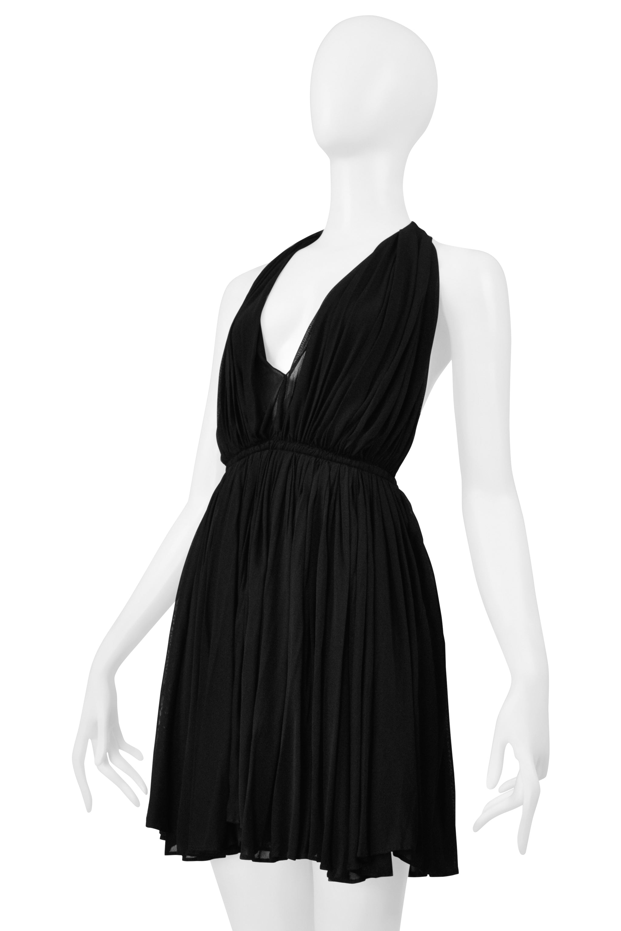 SAINT LAURENT PARIS BLACK MINI GODDESS DRESS 2020