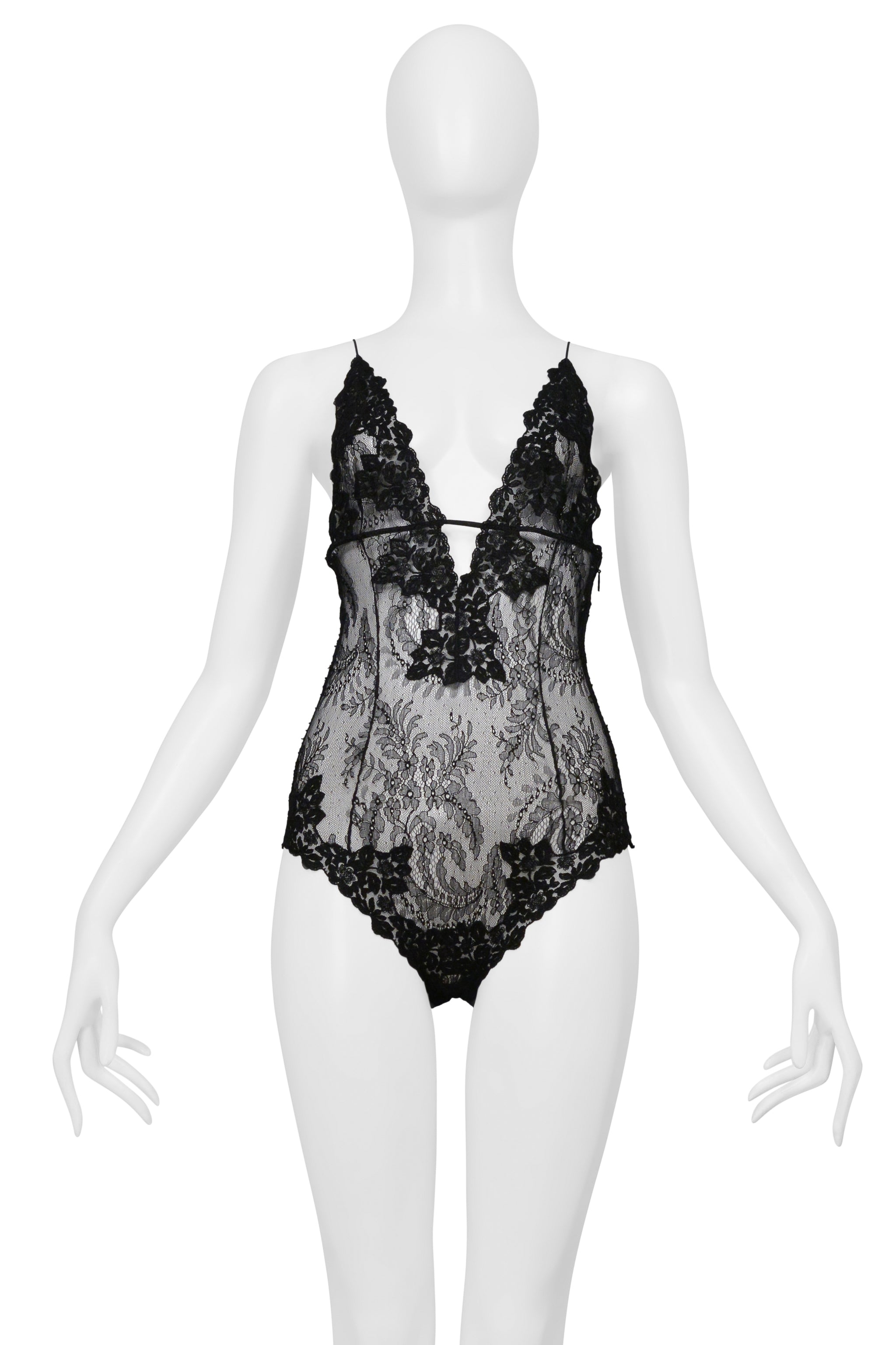 SAINT LAURENT PARIS BLACK LACE BODYSUIT 2021