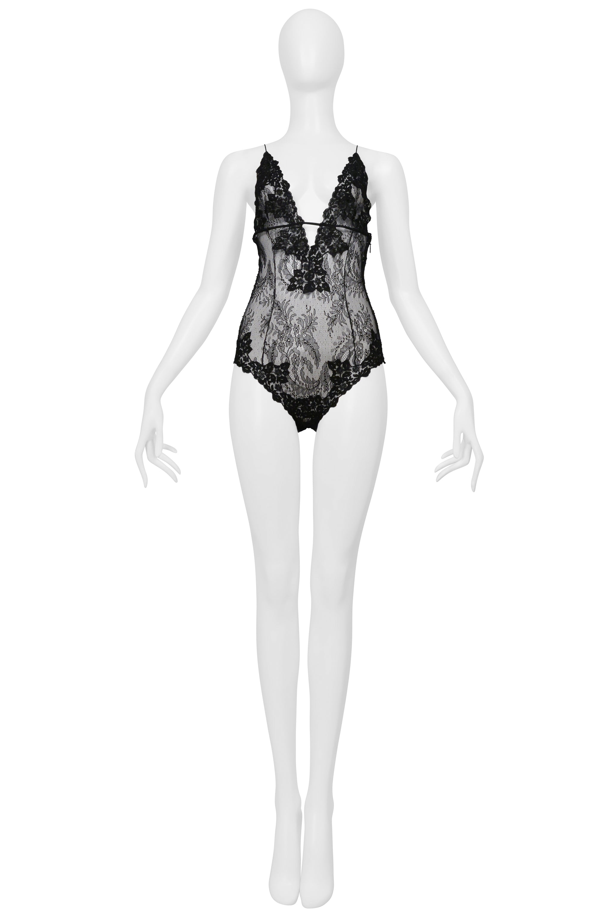 SAINT LAURENT PARIS BLACK LACE BODYSUIT 2021