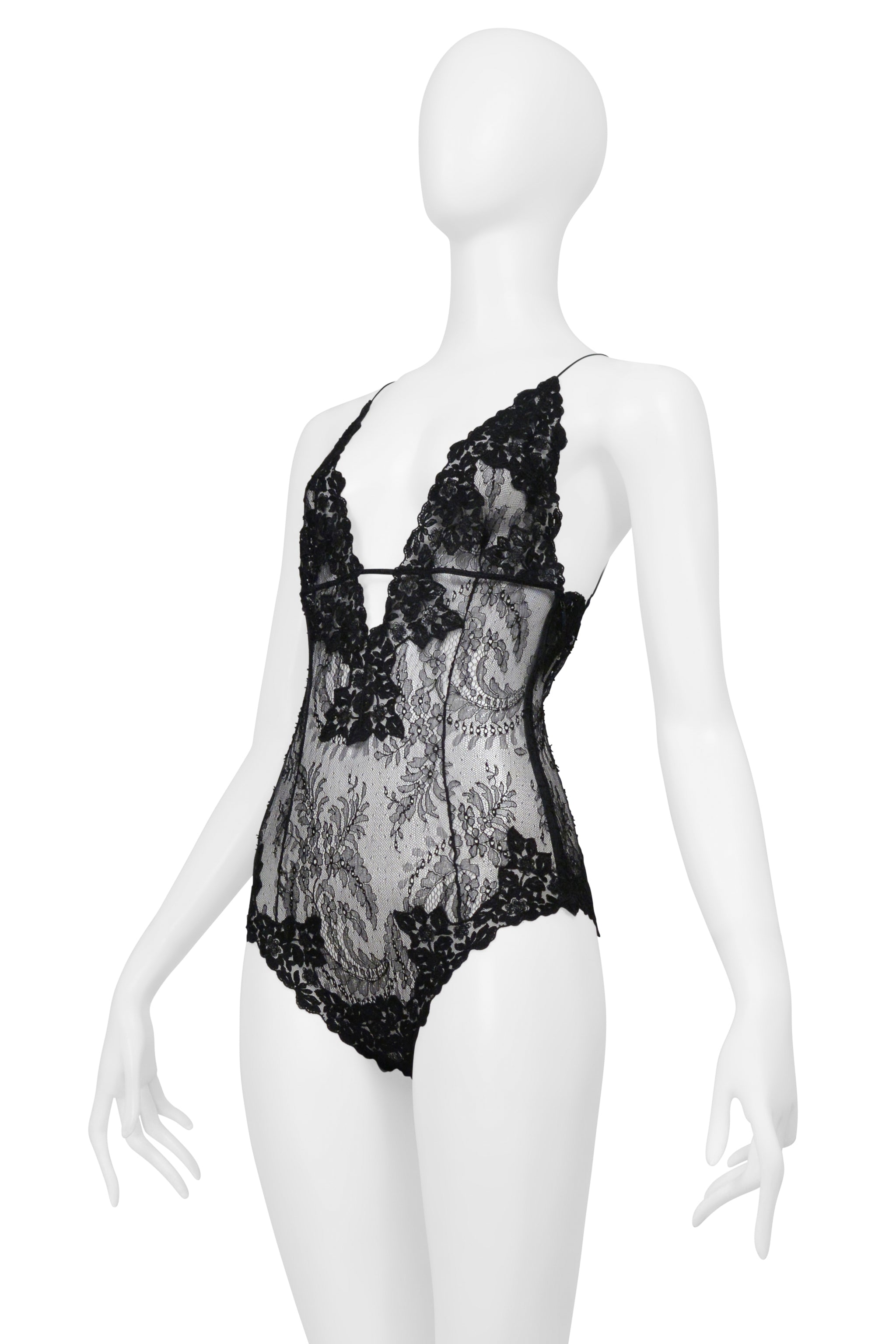 SAINT LAURENT PARIS BLACK LACE BODYSUIT 2021