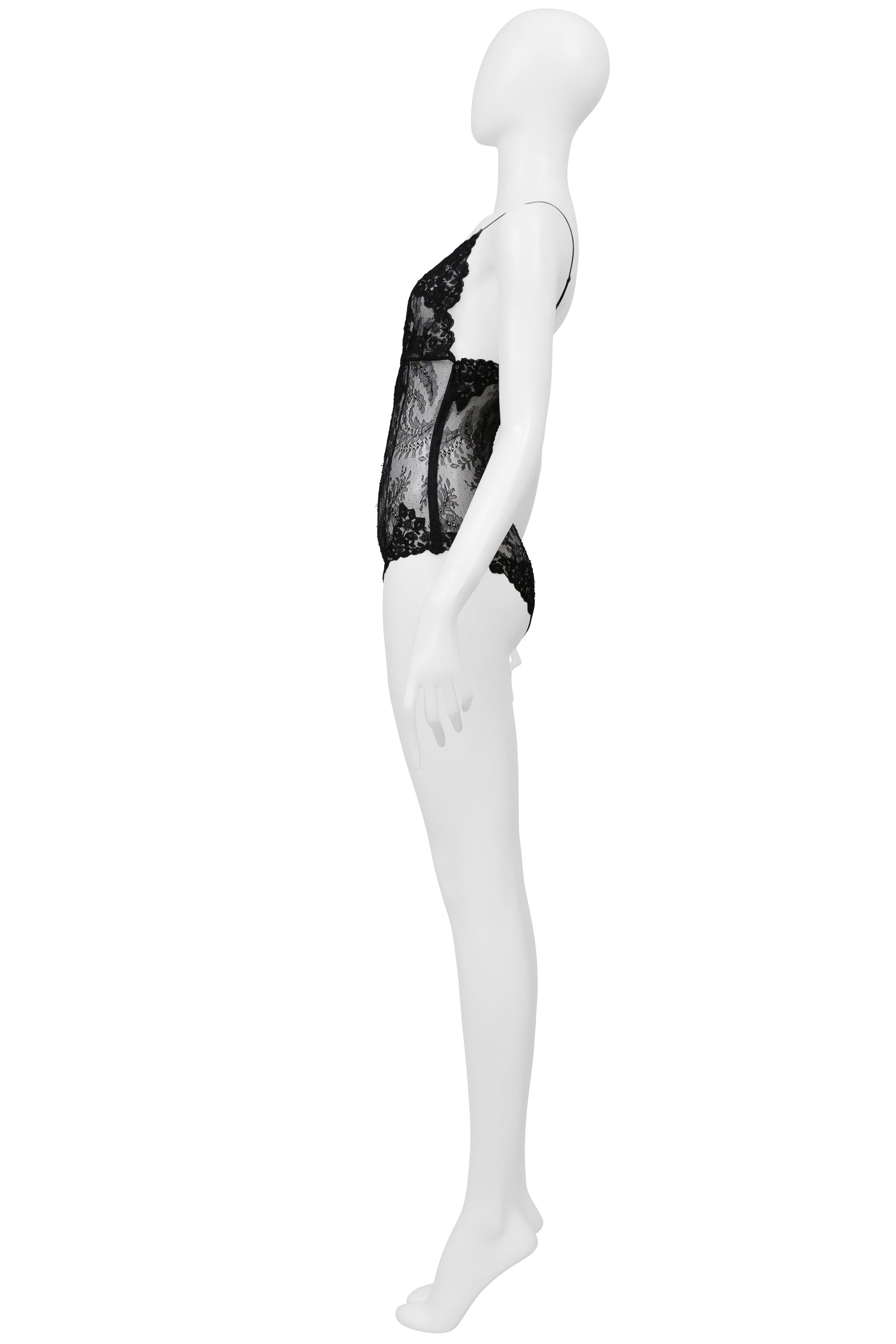SAINT LAURENT PARIS BLACK LACE BODYSUIT 2021