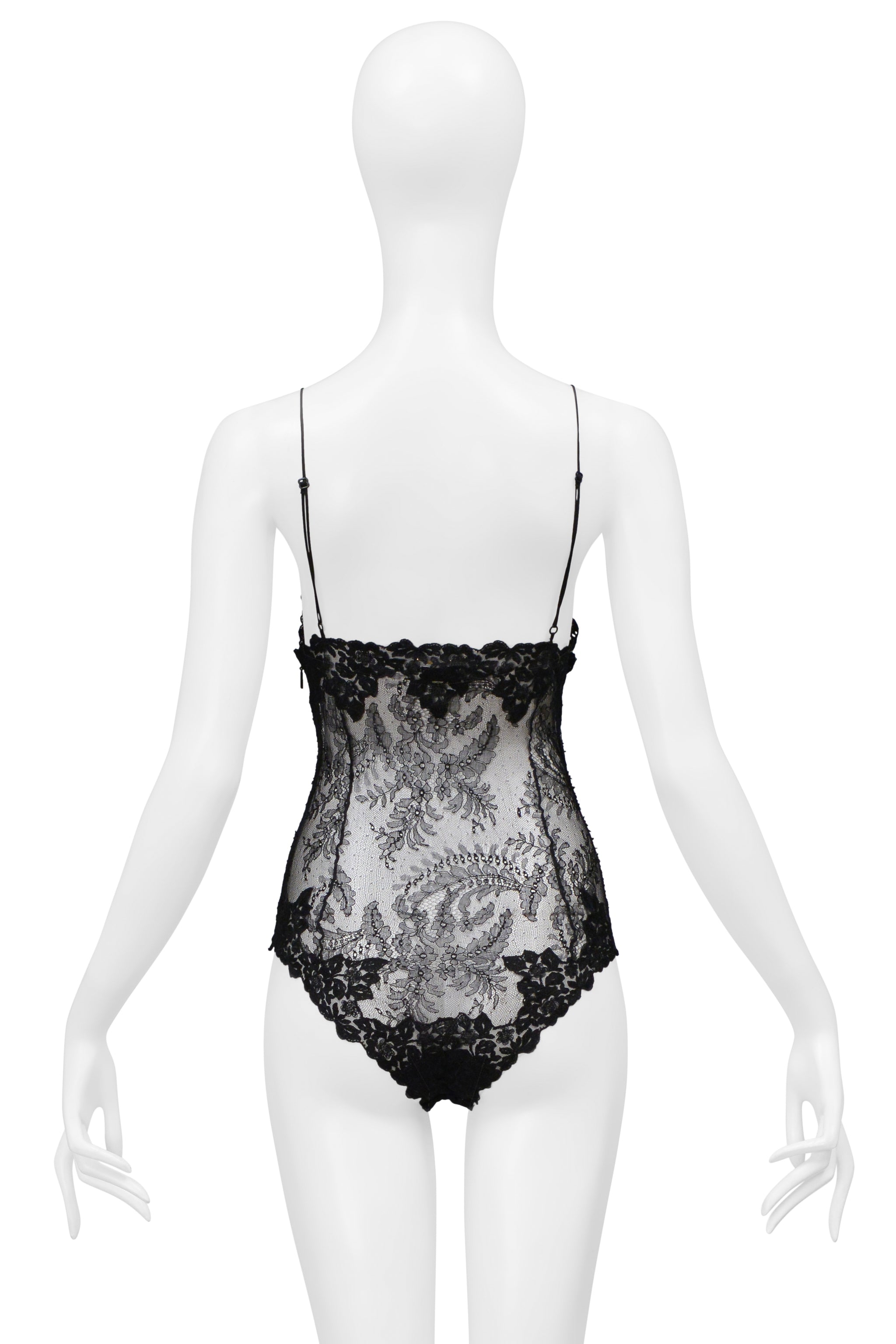 SAINT LAURENT PARIS BLACK LACE BODYSUIT 2021