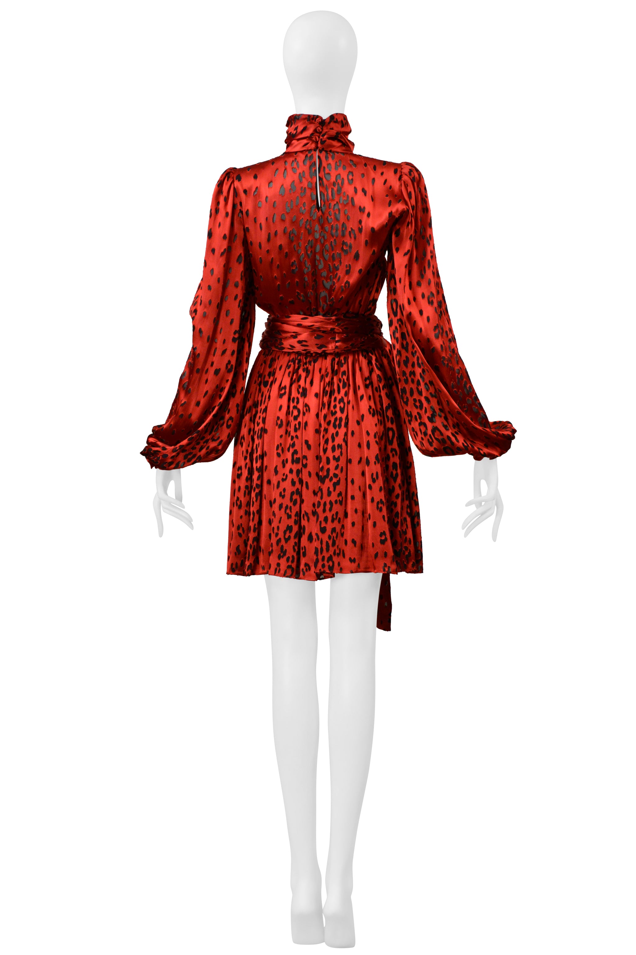 SAINT LAURENT PARIS RED SILK DRESS WITH LEOPARD PRINT 2021