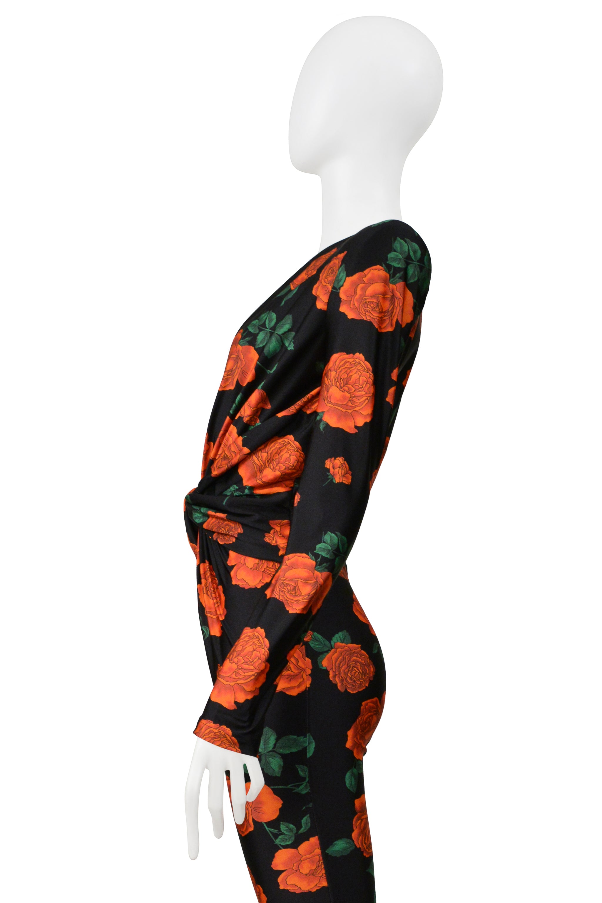 SAINT LAURENT PARIS BLACK JUMPSUIT WITH RED ROSE PRINT