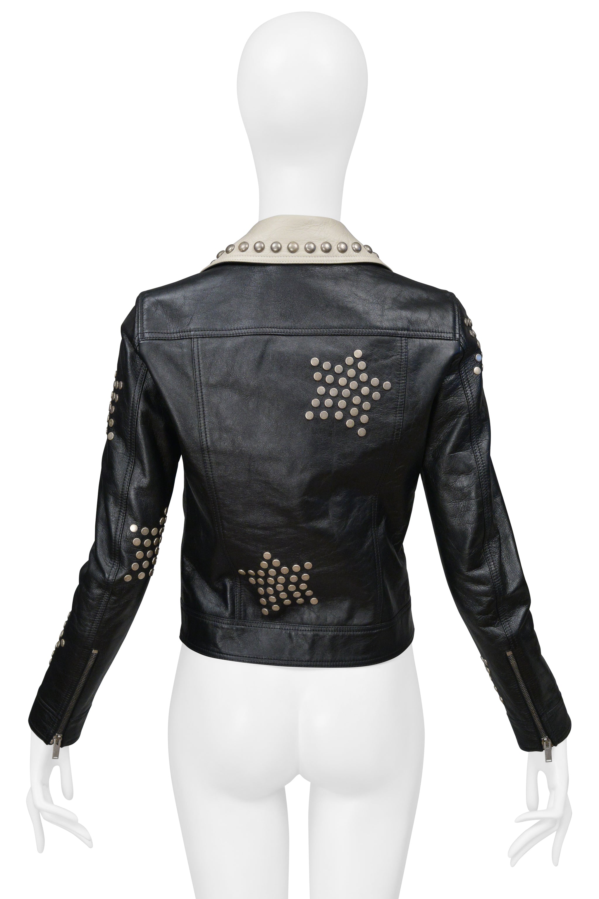 SAINT LAURENT PARIS BLACK AND WHITE LEATHER JACKET WITH STUDS