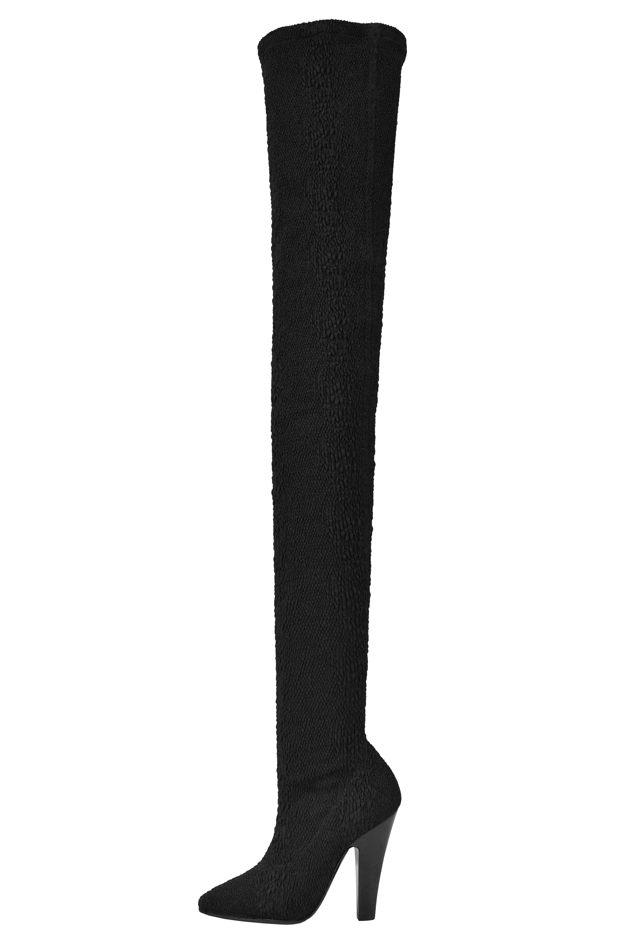 SAINT LAURENT PARIS BLACK  KOLLER STRETCH CLOQUE THIGH HIGH SOCK BOOTS