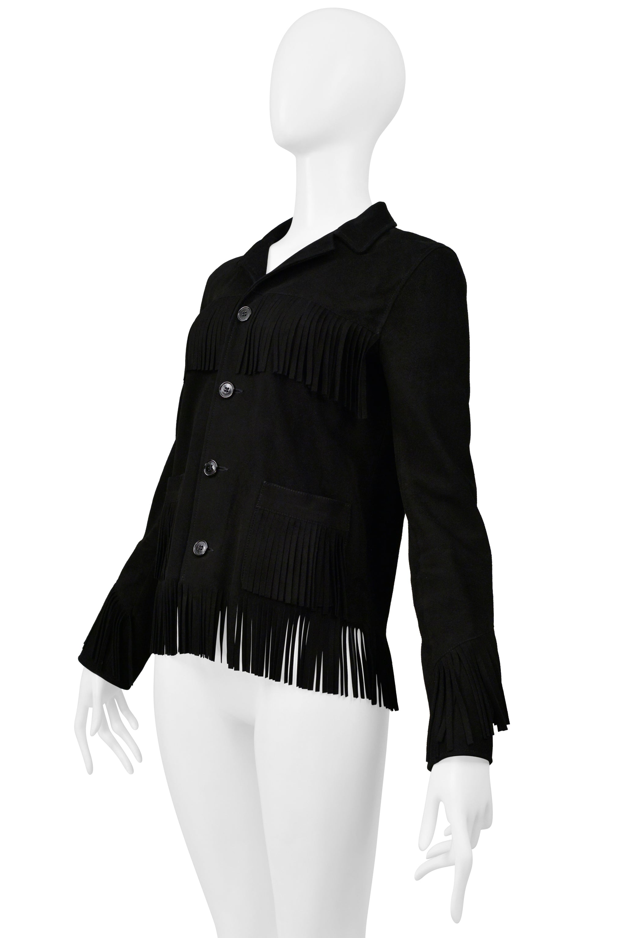 SAINT LAURENT PARIS BY HEDI SLIMANE BLACK SUEDE JACKET WITH FRINGE 2015