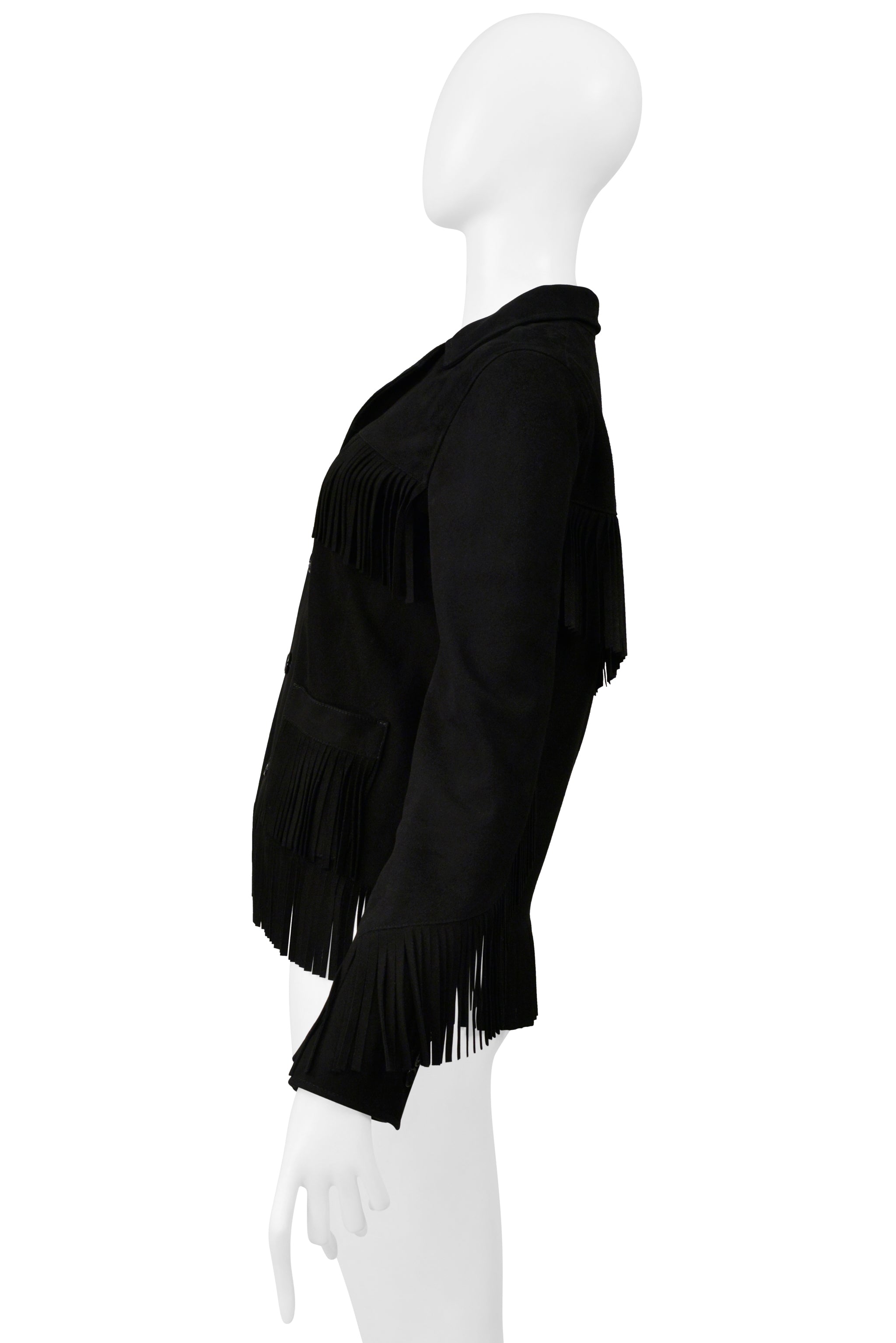 SAINT LAURENT PARIS BY HEDI SLIMANE BLACK SUEDE JACKET WITH FRINGE 2015