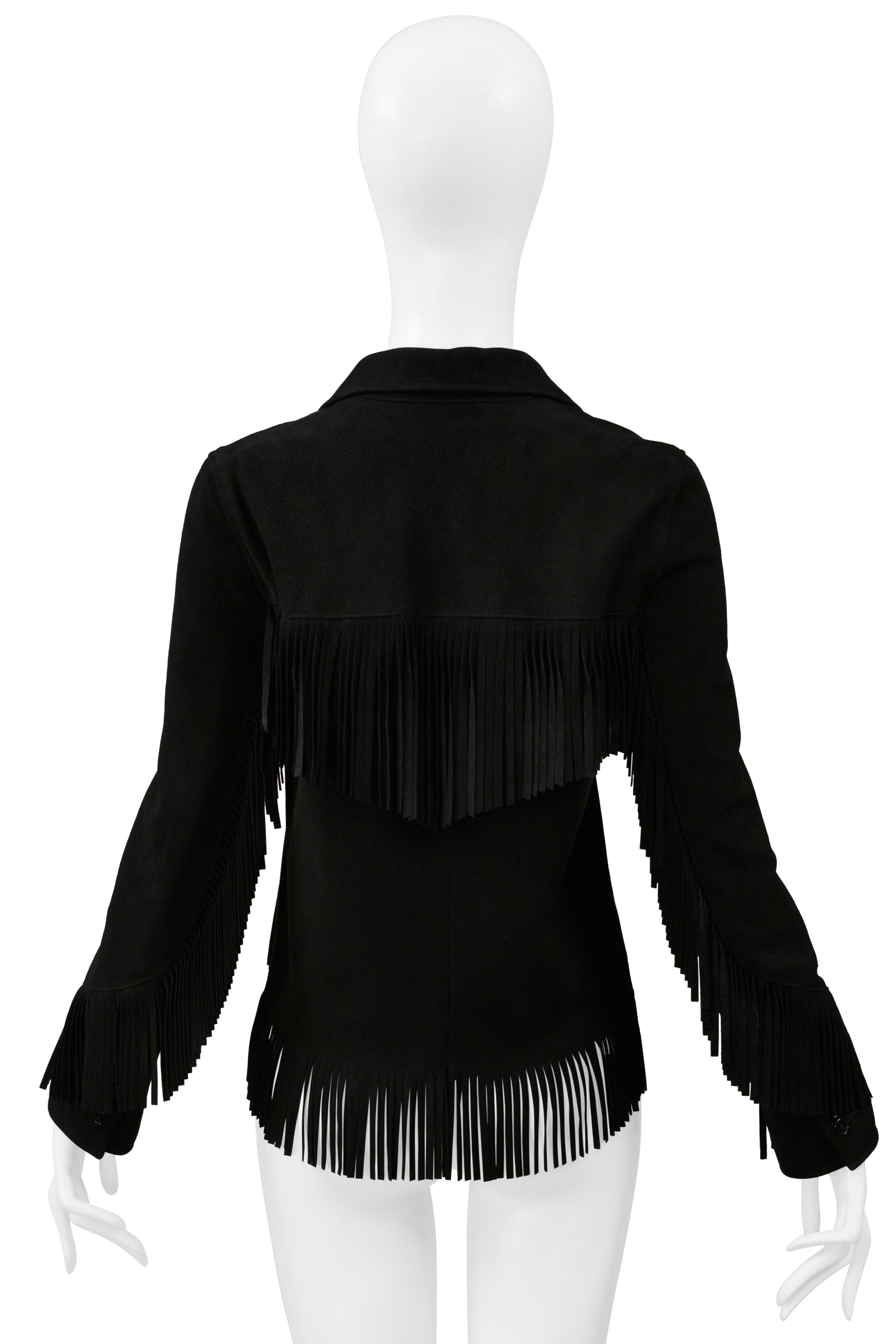 SAINT LAURENT PARIS BY HEDI SLIMANE BLACK SUEDE JACKET WITH FRINGE 2015
