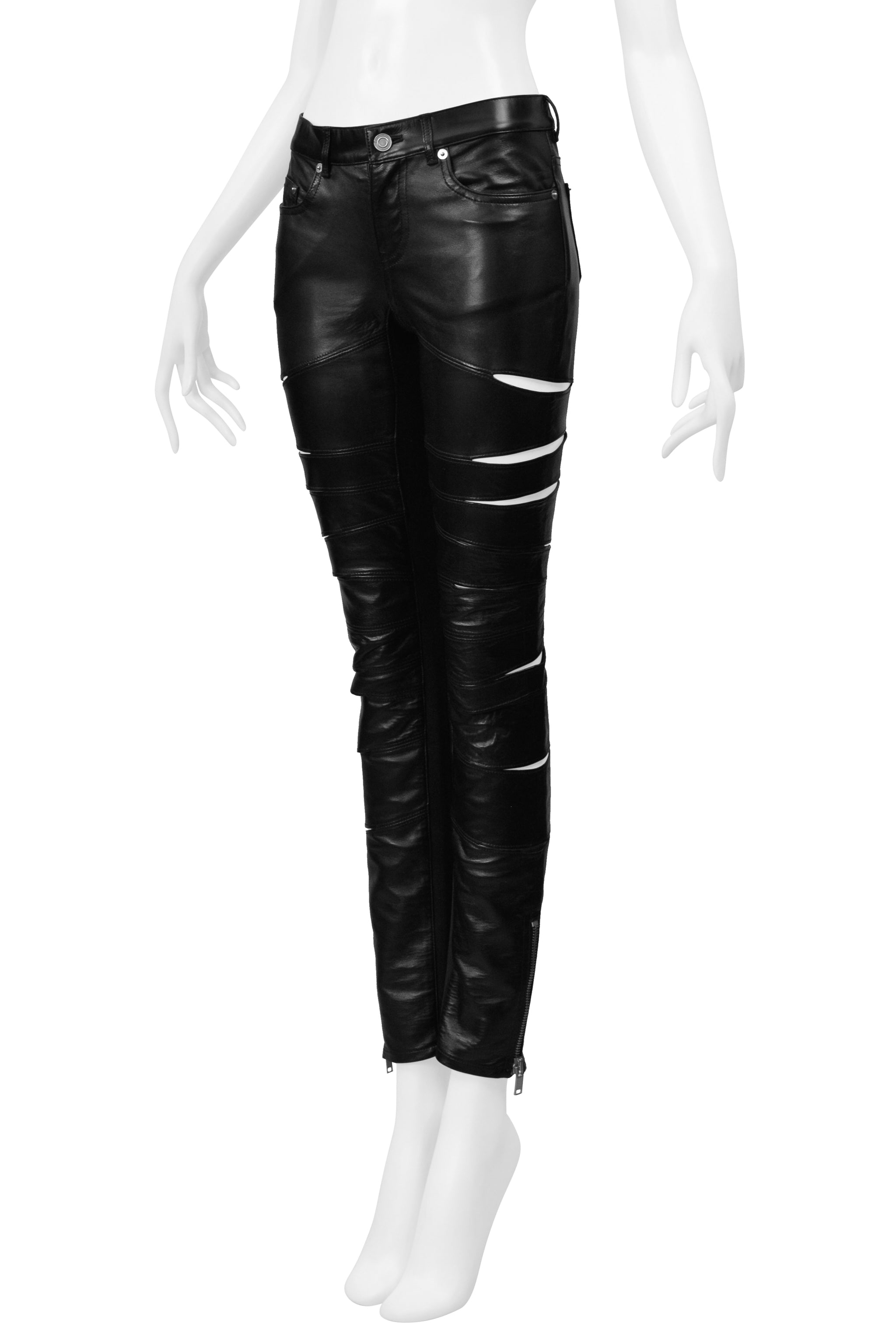 SAINT LAURENT PARIS BY HEDI SLIMANE BLACK LEATHER PANTS SLITS