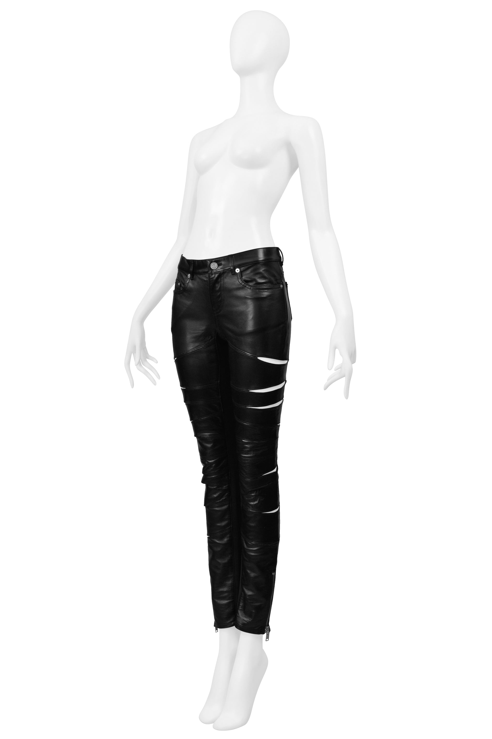 SAINT LAURENT PARIS BY HEDI SLIMANE BLACK LEATHER PANTS SLITS