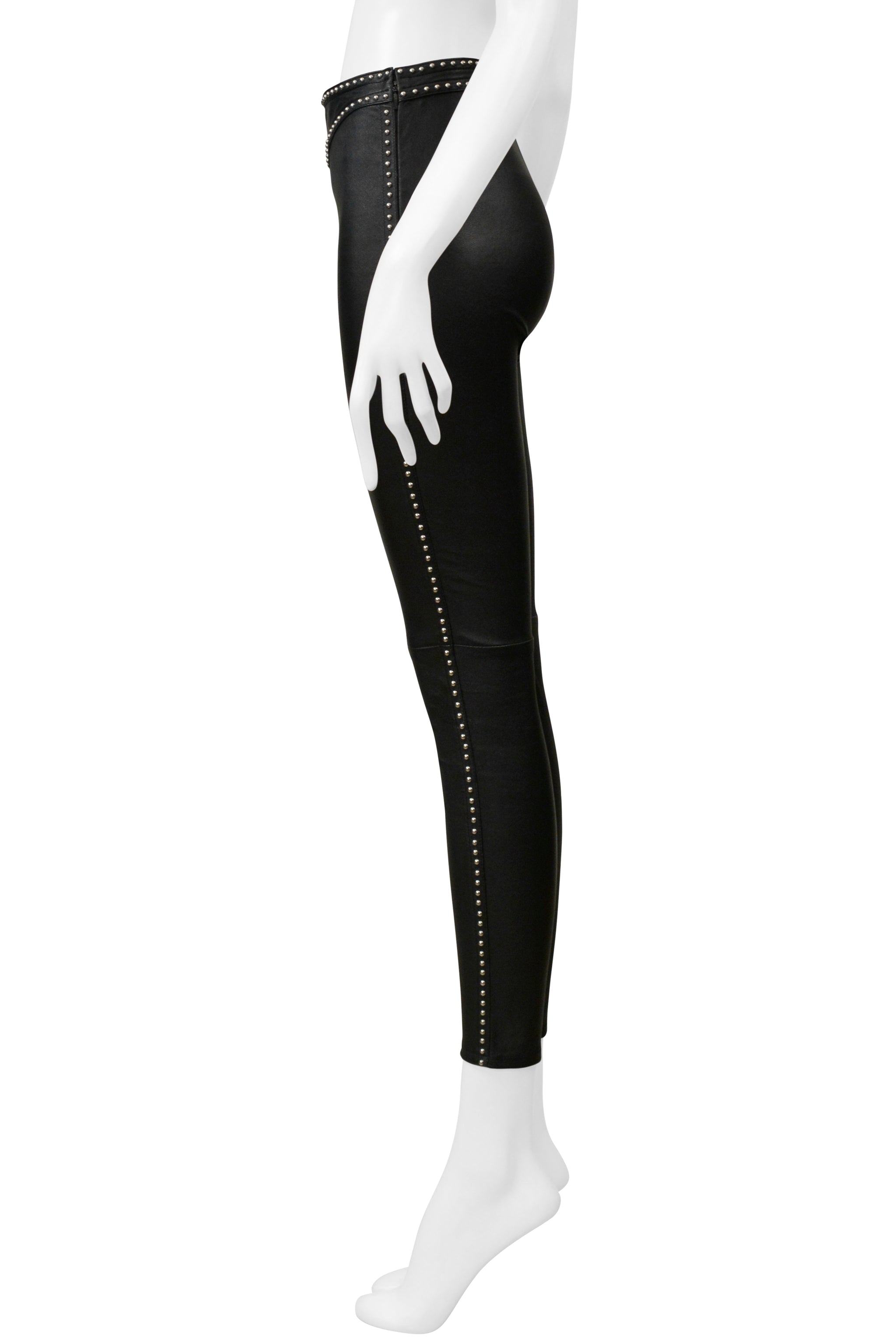 SAINT LAURENT PARIS BLACK LEATHER ROCK-N-ROLL PANTS WITH STUDS