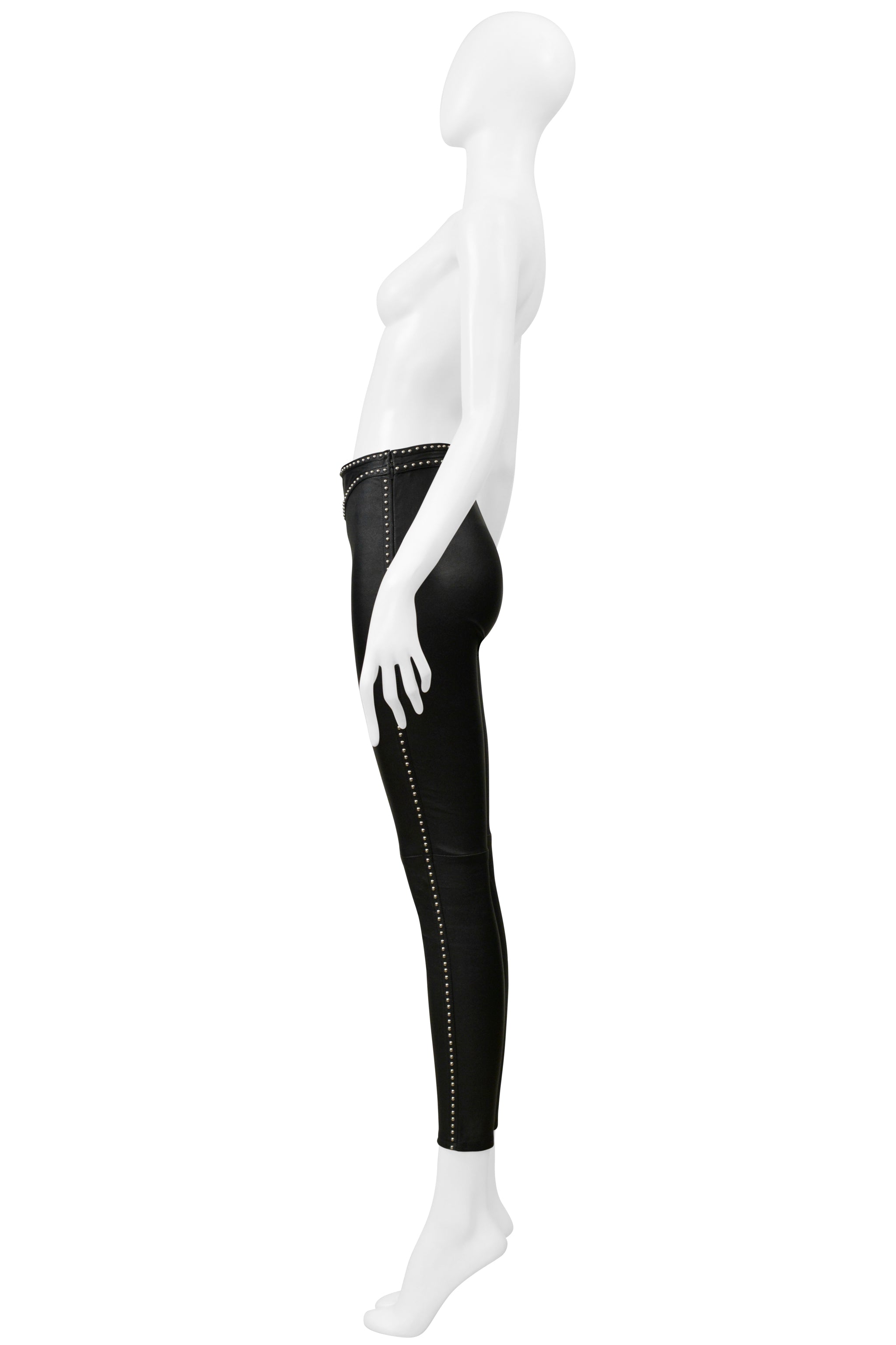 SAINT LAURENT PARIS BLACK LEATHER ROCK-N-ROLL PANTS WITH STUDS