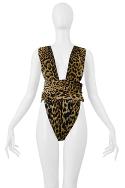 SAINT LAURENT PARIS DEEP V BODYSUIT WITH LEOPARD PRINT 2019