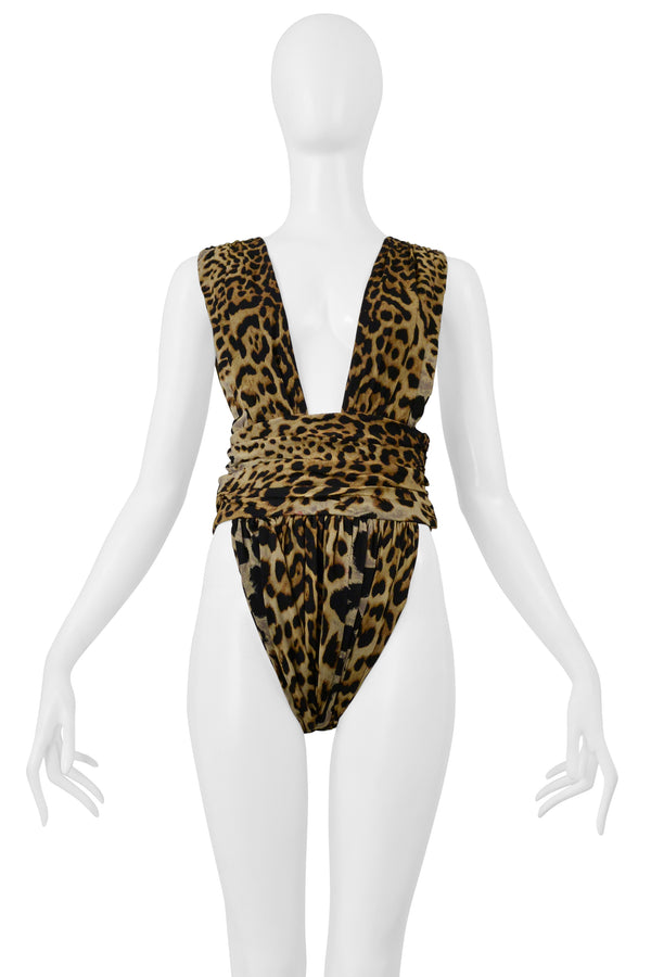 SAINT LAURENT PARIS DEEP V BODYSUIT WITH LEOPARD PRINT 2019