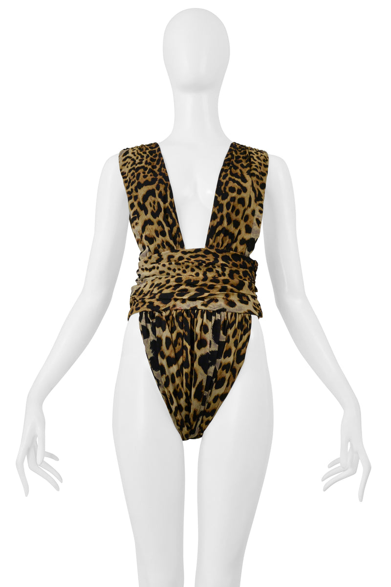 SAINT LAURENT PARIS DEEP V BODYSUIT WITH LEOPARD PRINT 2019