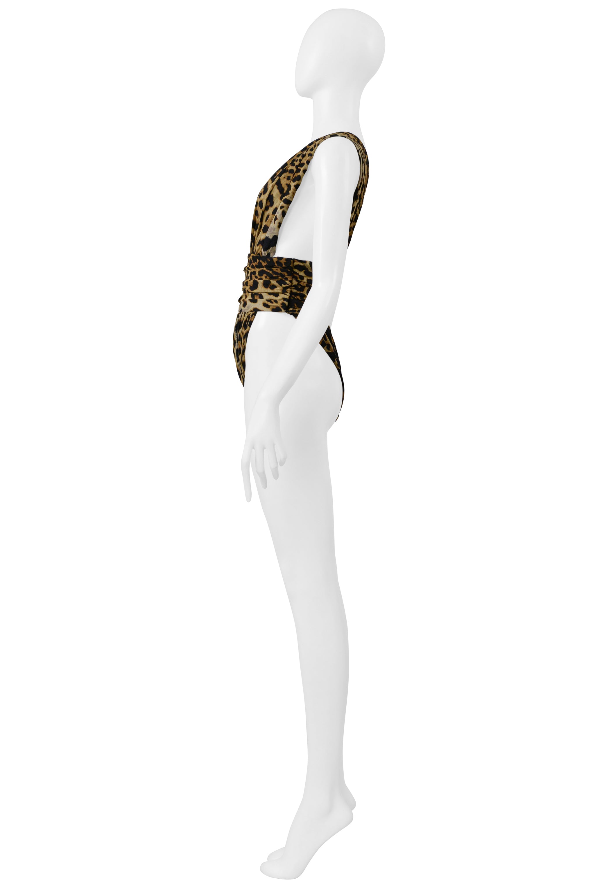 SAINT LAURENT PARIS DEEP V BODYSUIT WITH LEOPARD PRINT 2019