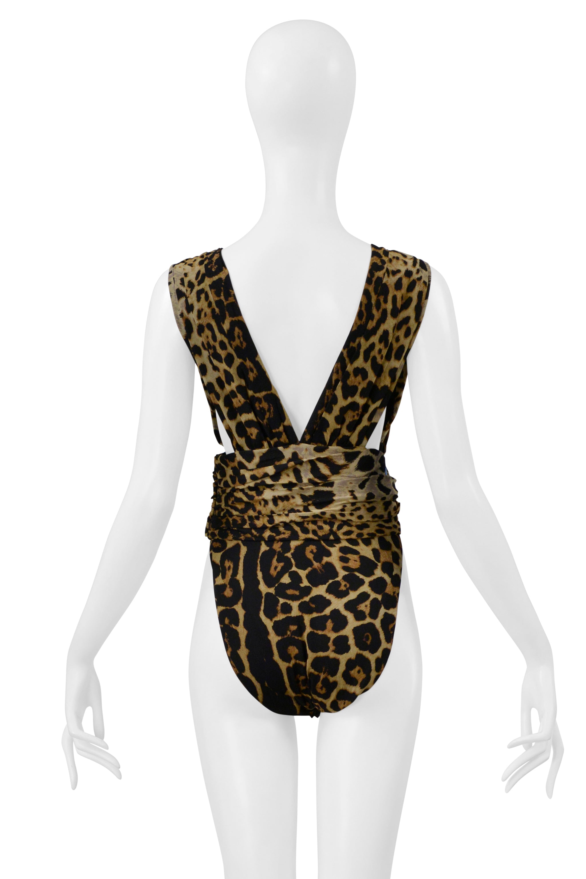 SAINT LAURENT PARIS DEEP V BODYSUIT WITH LEOPARD PRINT 2019