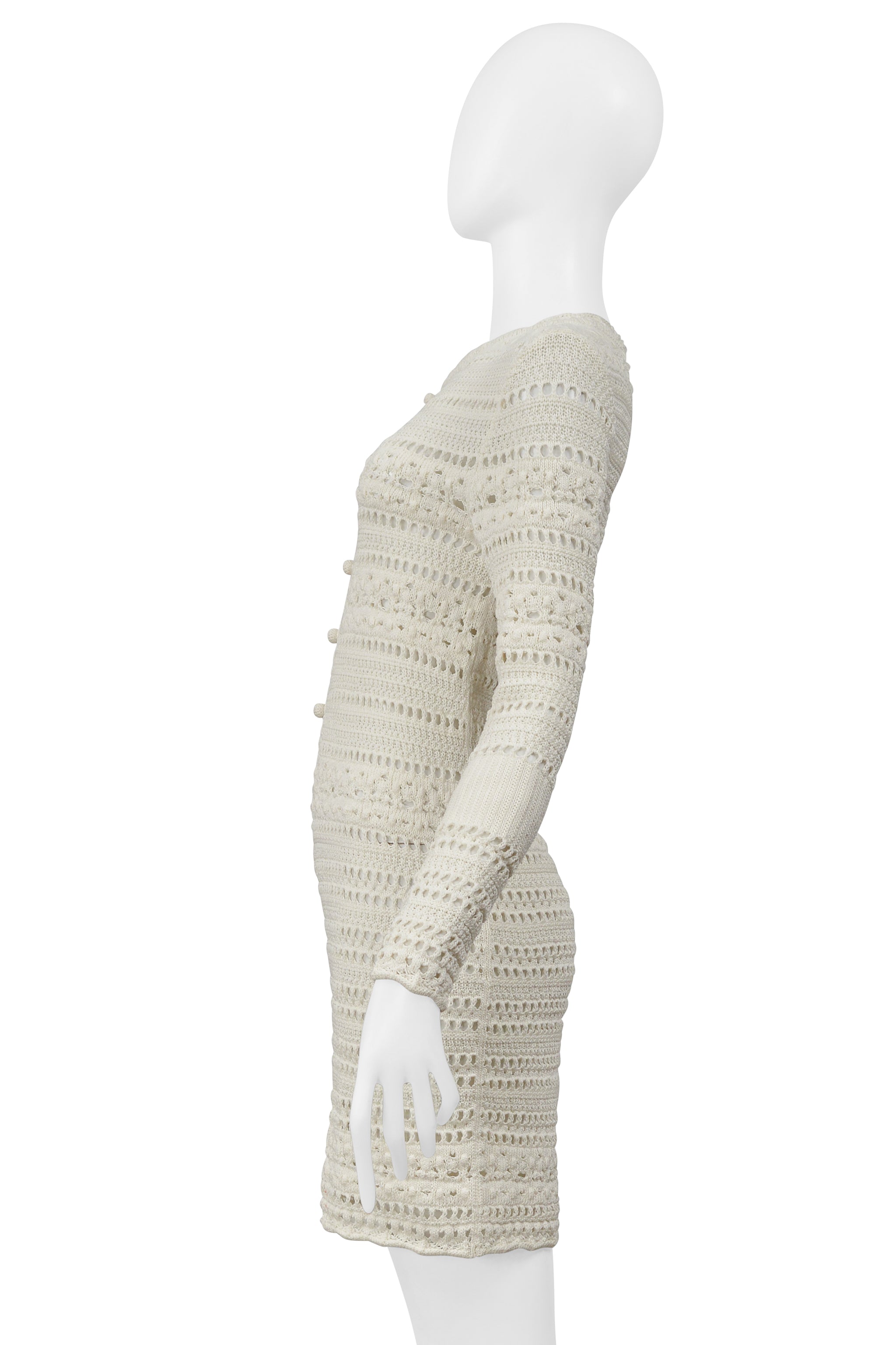 SAINT LAURENT PARIS OFF- WHITE CROCHET KNIT DRESS