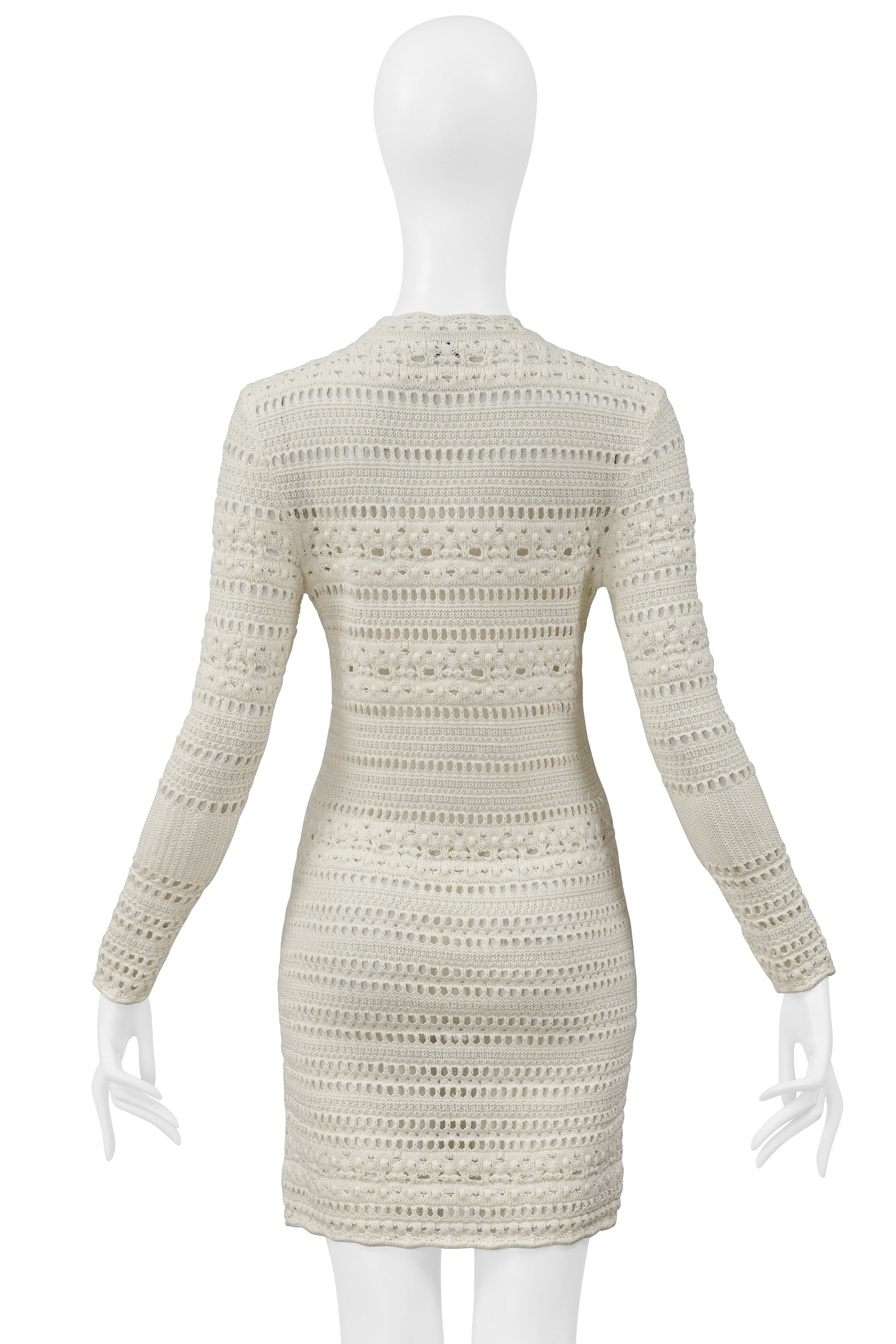 SAINT LAURENT PARIS OFF- WHITE CROCHET KNIT DRESS