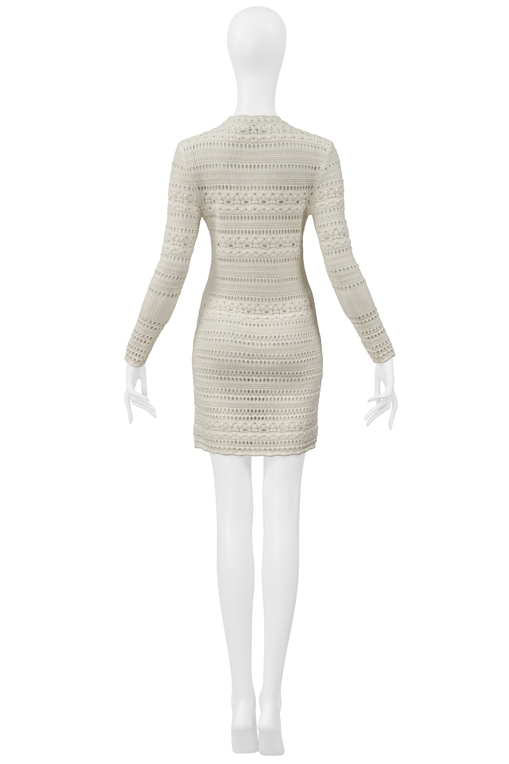 SAINT LAURENT PARIS OFF- WHITE CROCHET KNIT DRESS