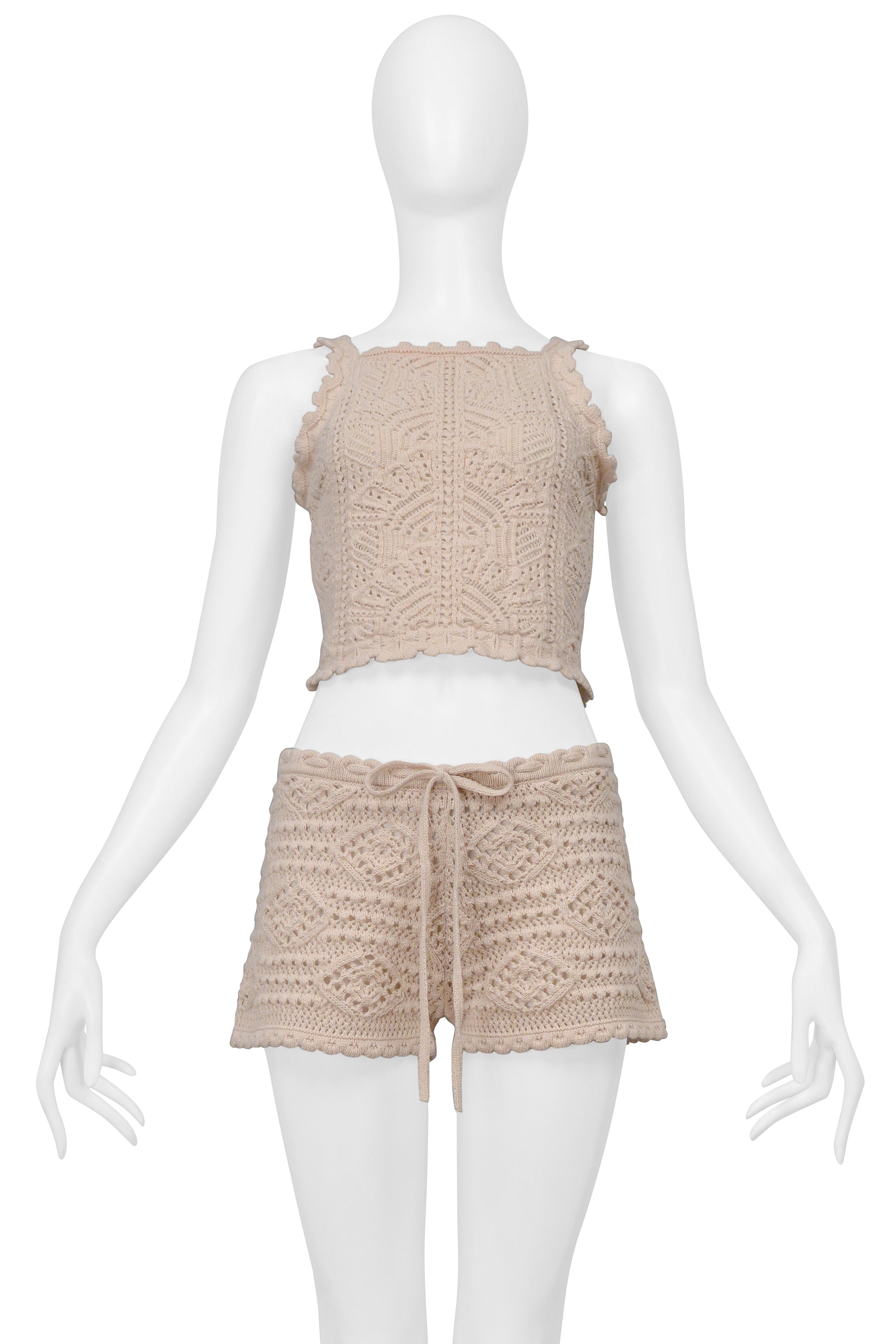 SAINT LAURENT PARIS PINK CROCHET KNIT SHORTS AND TANK ENSEMBLE