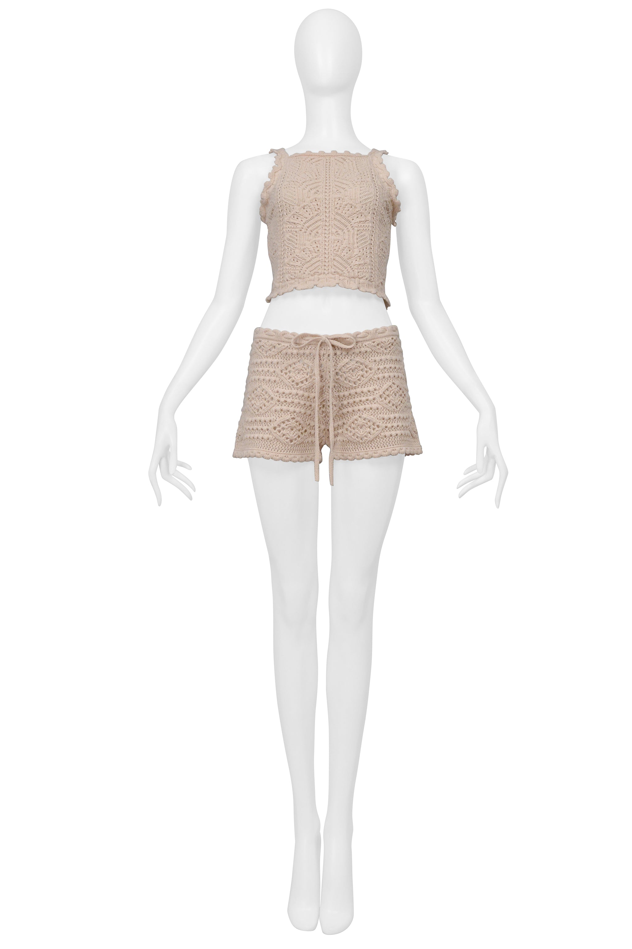 SAINT LAURENT PARIS PINK CROCHET KNIT SHORTS AND TANK ENSEMBLE